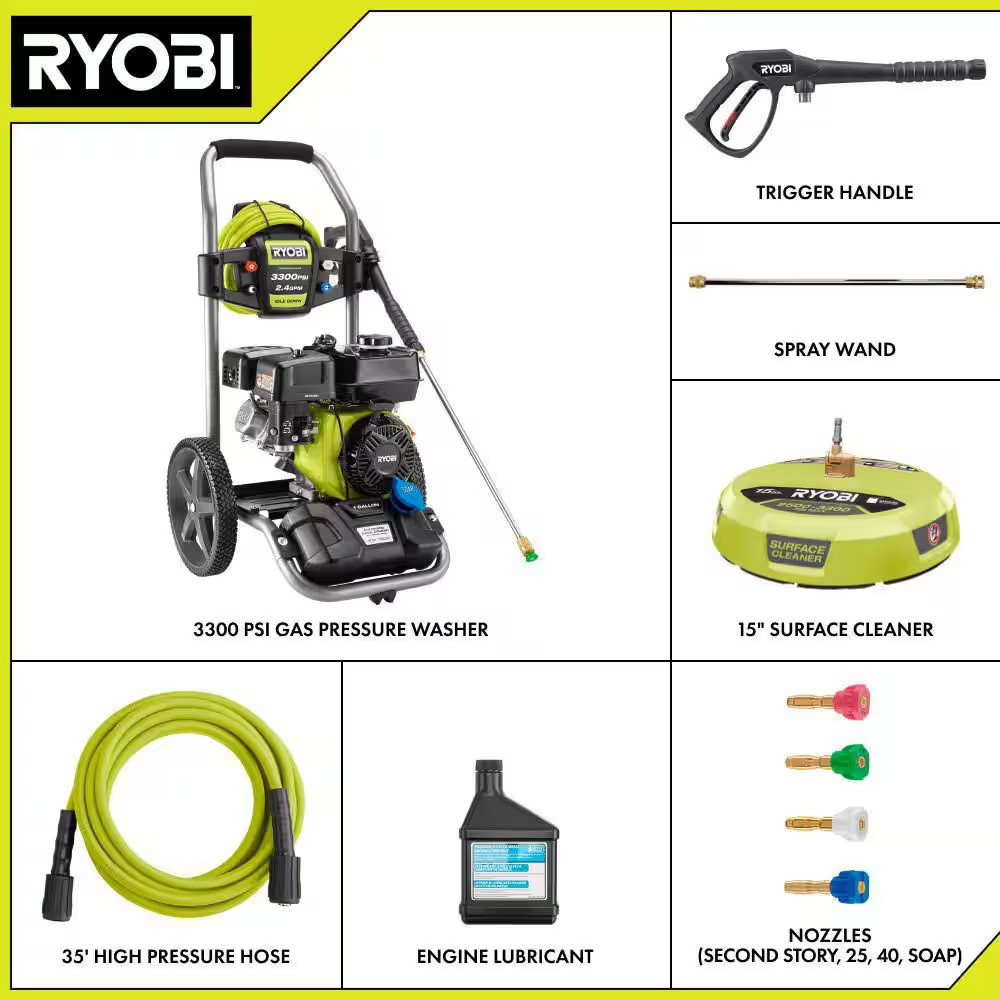 3300 PSI 2.4 GPM Cold Water Gas Pressure Washer with 212Cc Engine and 15 In. Sur