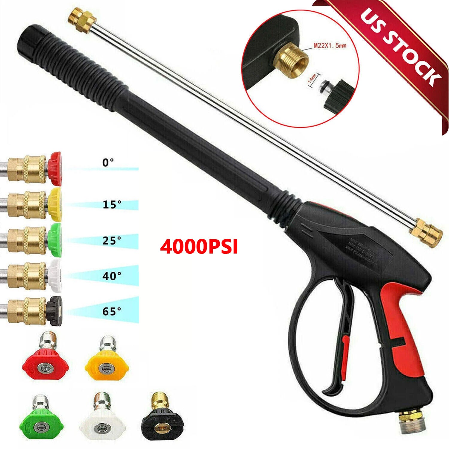 4000PSI High Pressure Car Power Washer Gun Spray Wand Lance Nozzle and Hose Kit