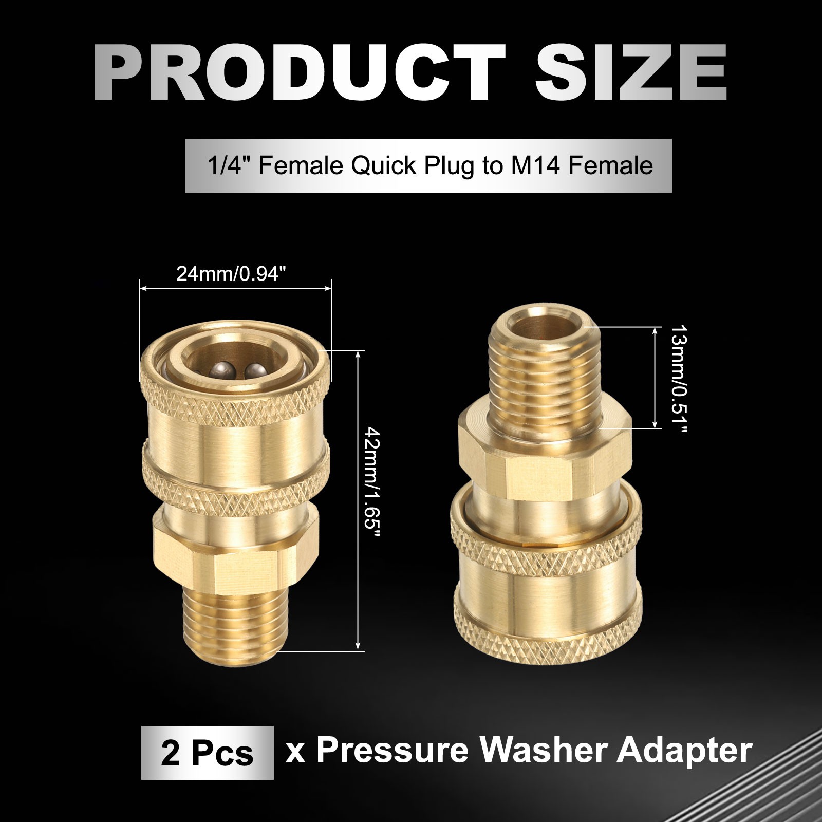 2Pcs Pressure Washer Adapter 1/4″ Female Quick Plug to M14 Female Brass Flat