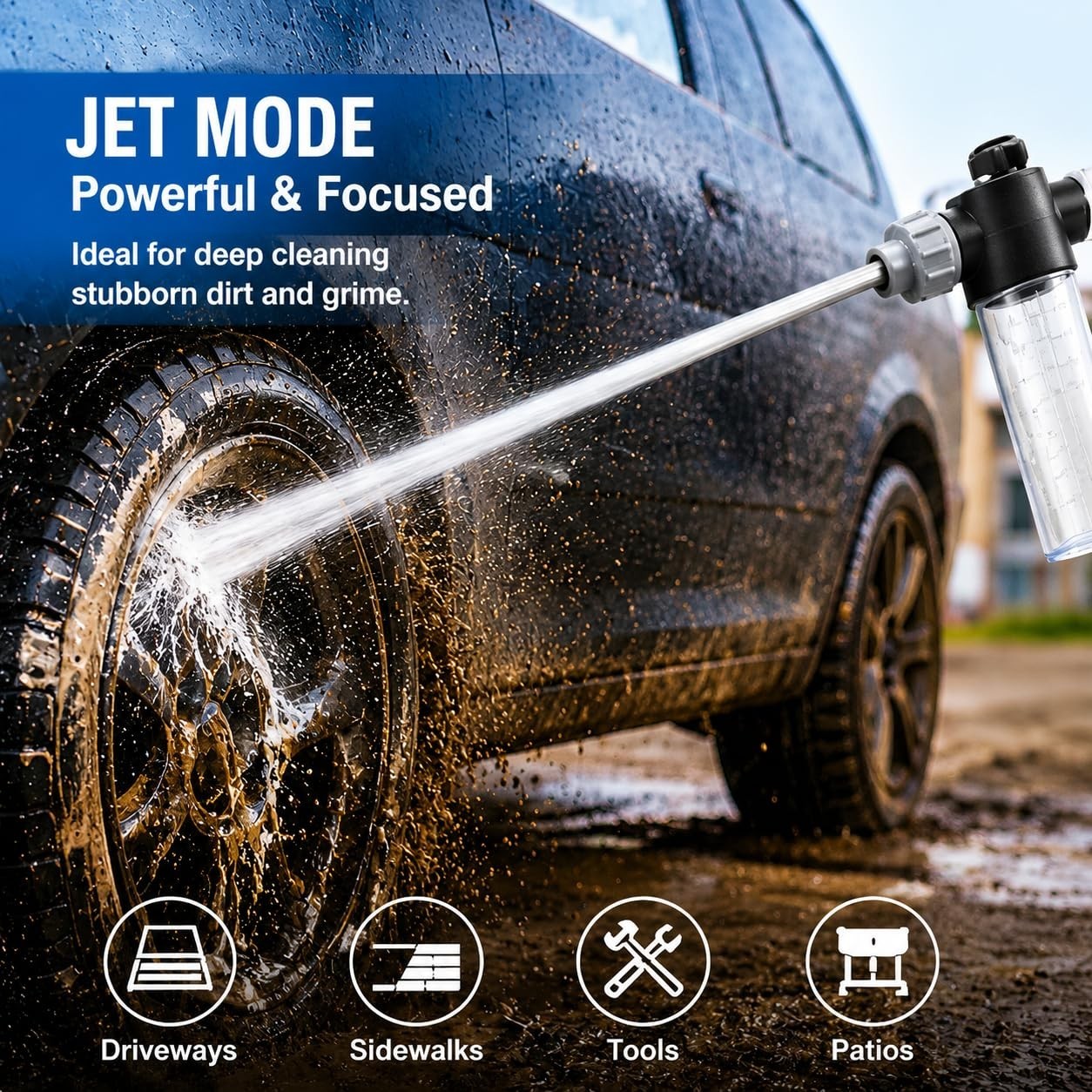 High Pressure Washer Spray Gun for Garden Hose, Hydro Jet Wand with Foam Bottle,