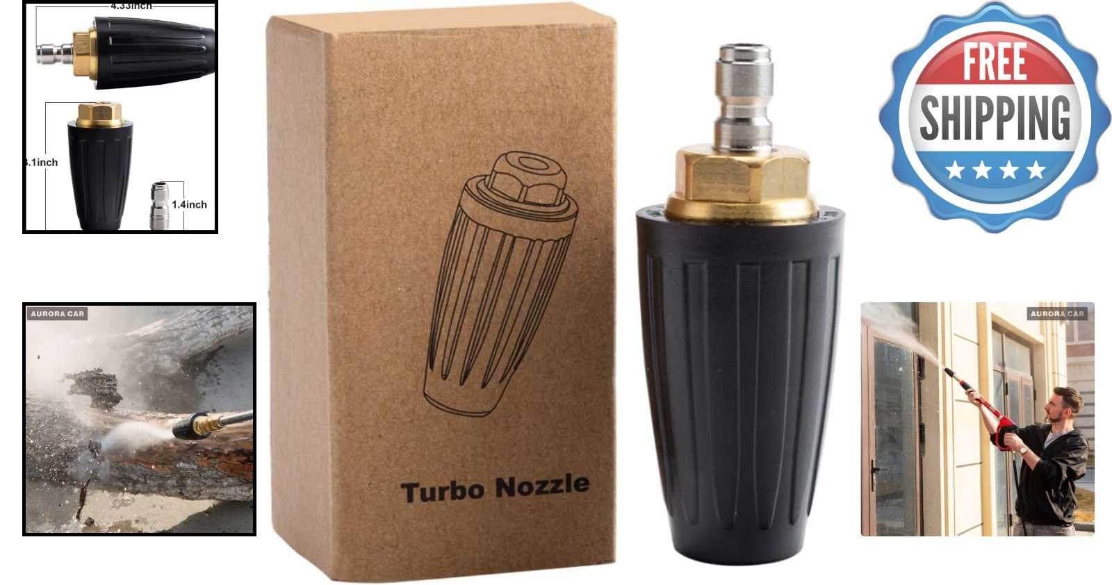 High-Efficiency Turbo Nozzle for Pressure Washers Up to 4000 PSI – 1/4” Connect