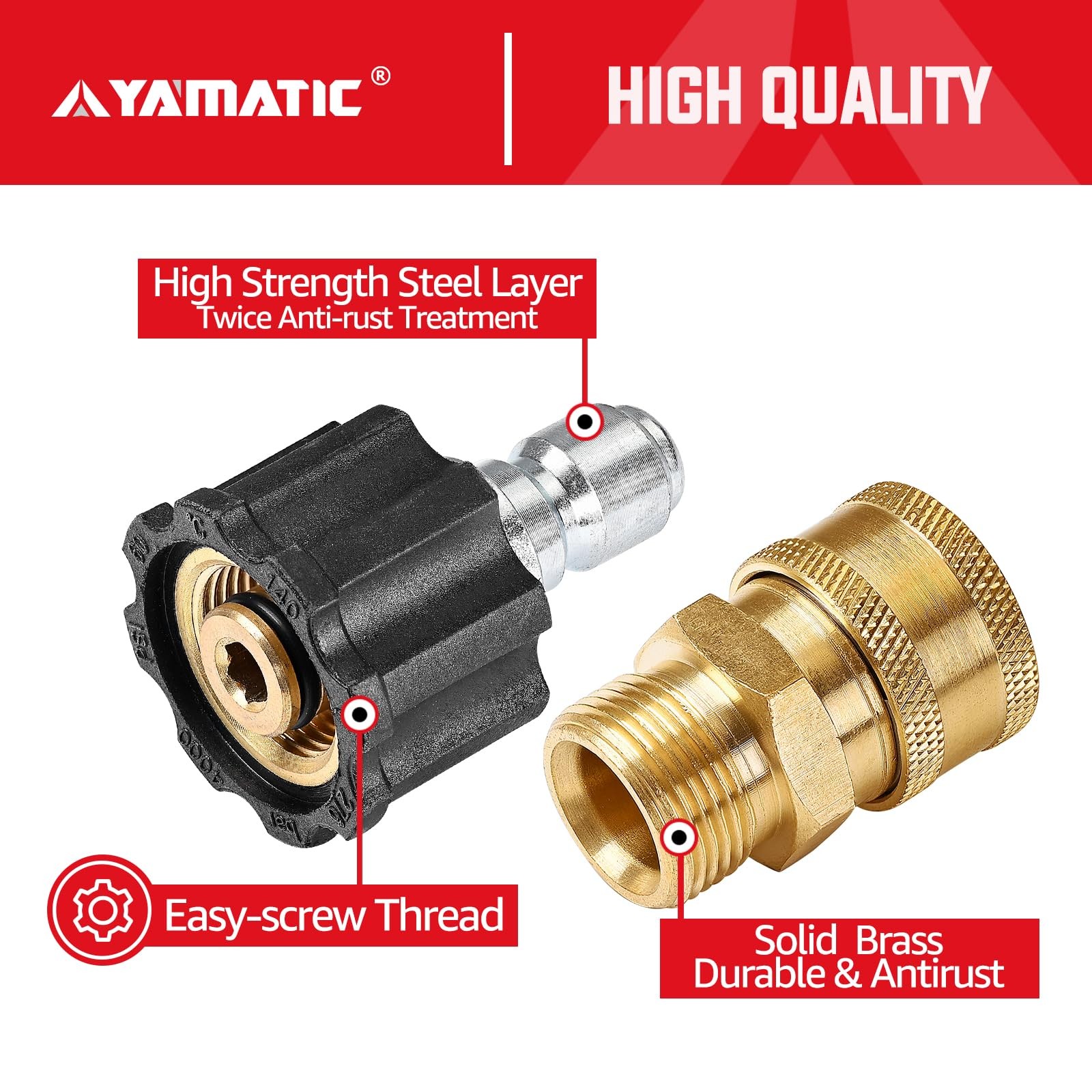 YAMATIC Pressure Washer Adapter Set Quick Connect Kit, M22 to 3/8″ Quick Connect
