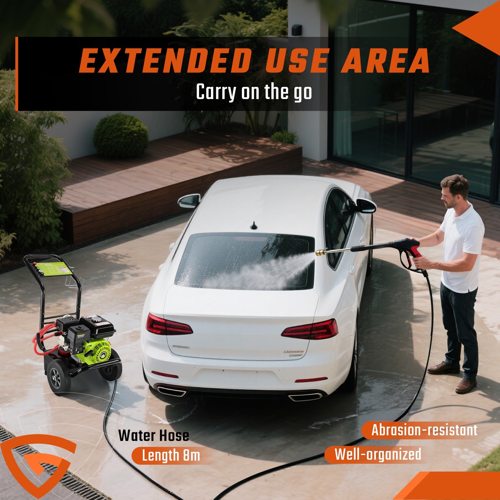 Power Petrol Pressure Washer Jet Wash 3500PSI 212cc 240Bar w/ 5 Nozzles 4-spoke