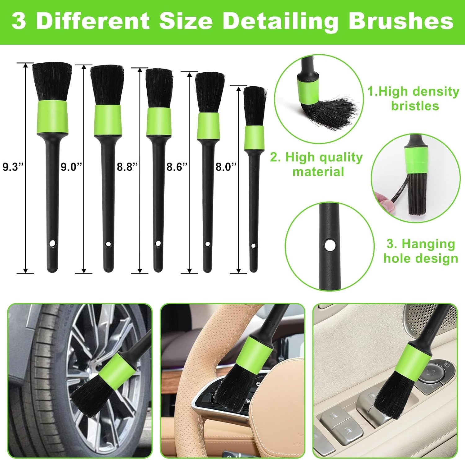 Green Windshield Cleaner Tool, 17Pcs Car Interior Cleaning Kit, Detailing Kit In
