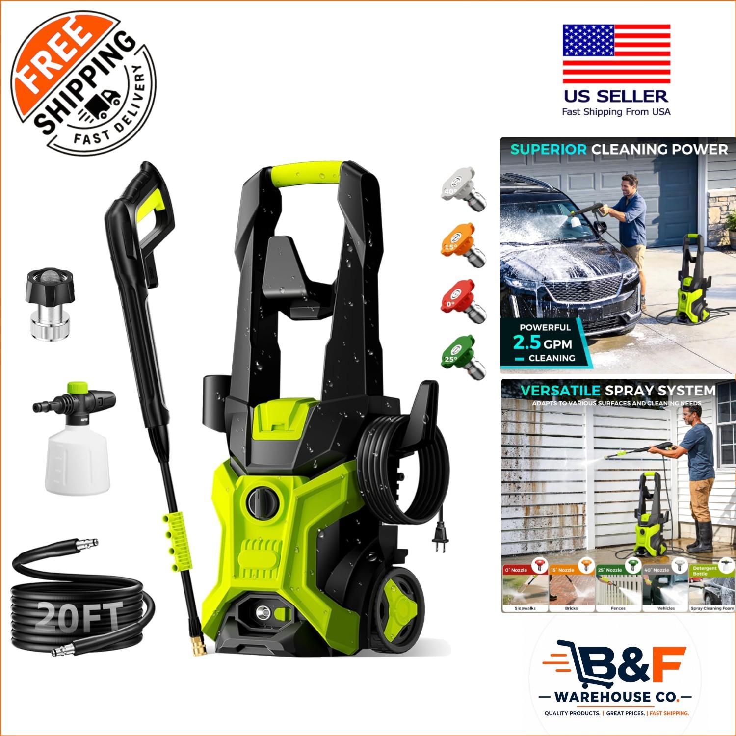 5000 PSI Electric Pressure Washer, 2.5 GPM Portable with Foam Cannon & Nozzles