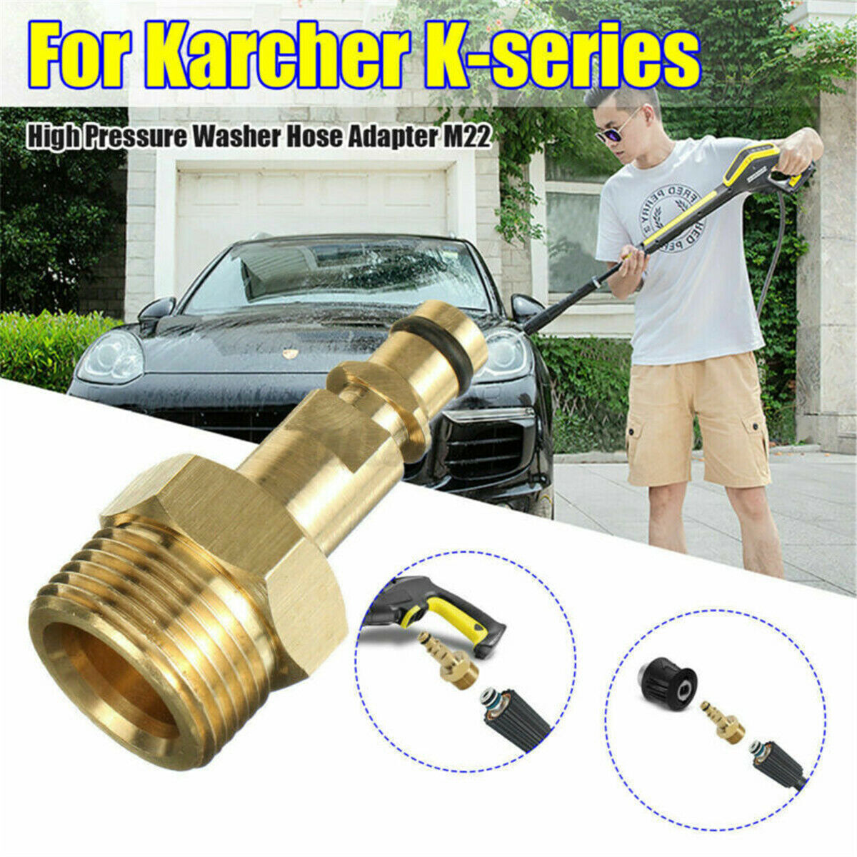 M22 14mm Hose Adapter Fits Karcher Pressure Washer Quick Connect Plug-in Nipple