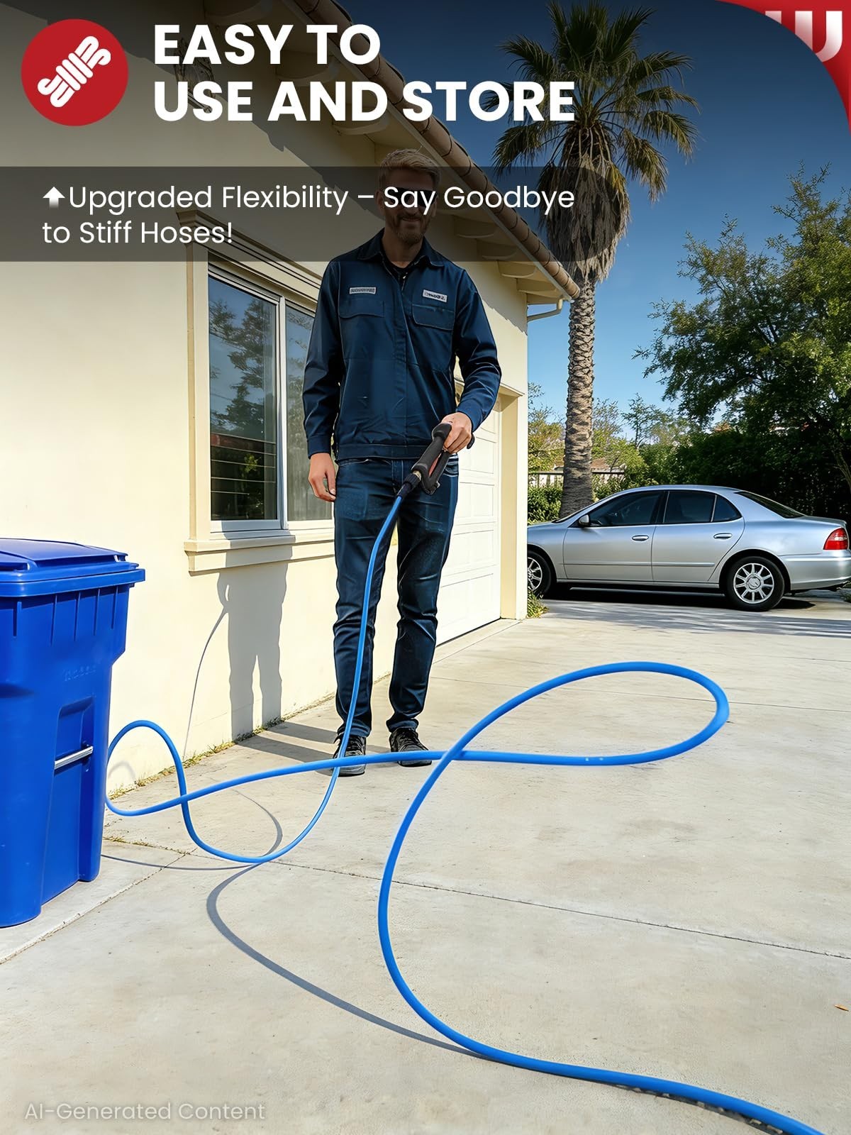 25ft Ultra Flexible Pressure Washer Hose, M22 14mm Non-Leak Fitting, 3200PSI