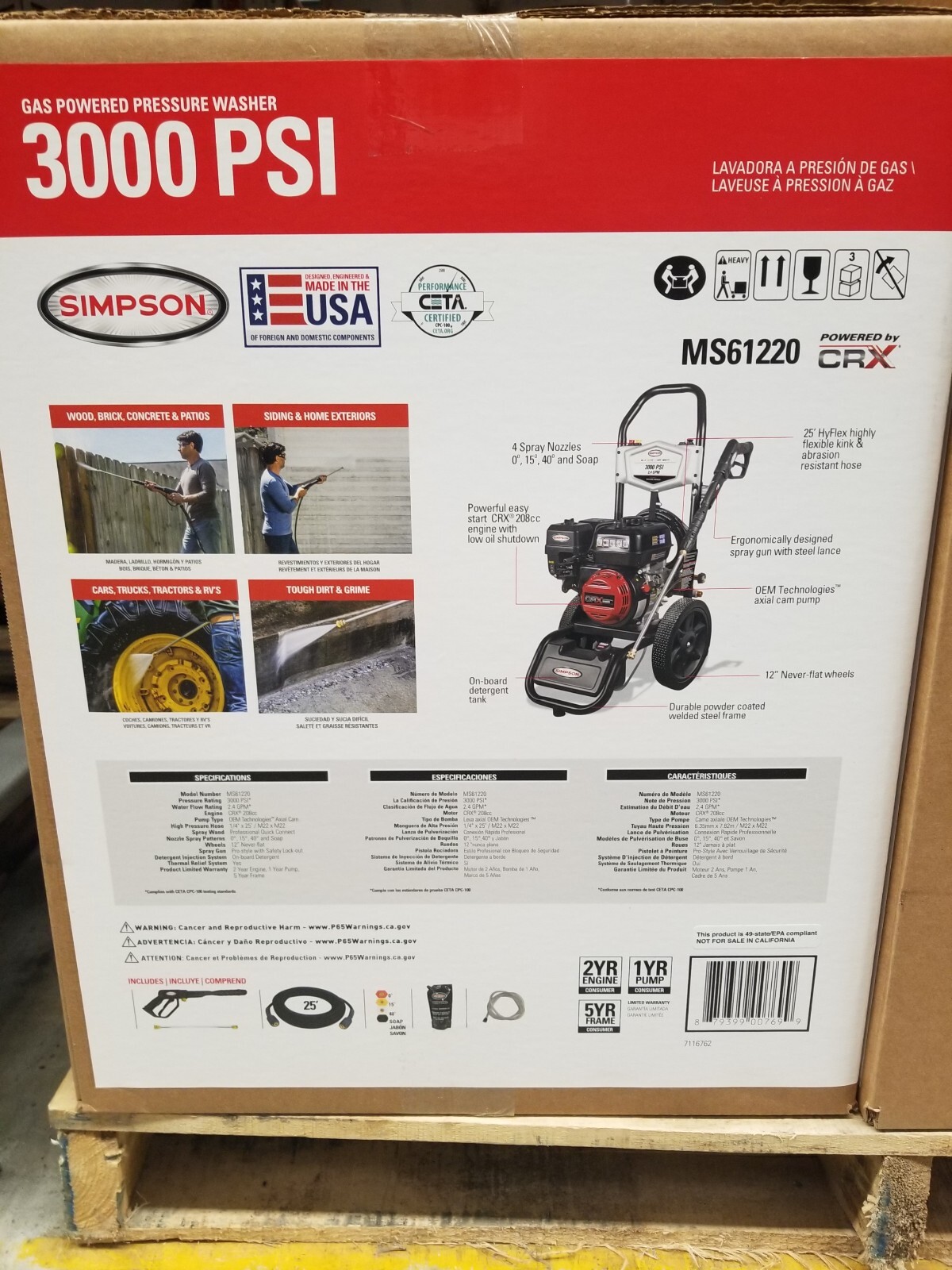 Simpson Megashot MS61220 49-State 3000 PSI 2.4 GPM CRX 208cc Gas Pressure Washer