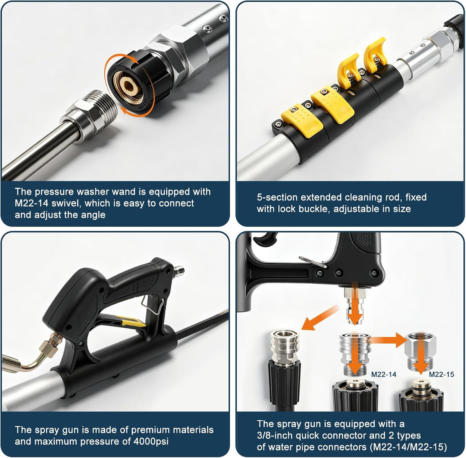 24 FT Aluminum Pressure Washer Telescoping Wand with 3 Pressure Washer Extension