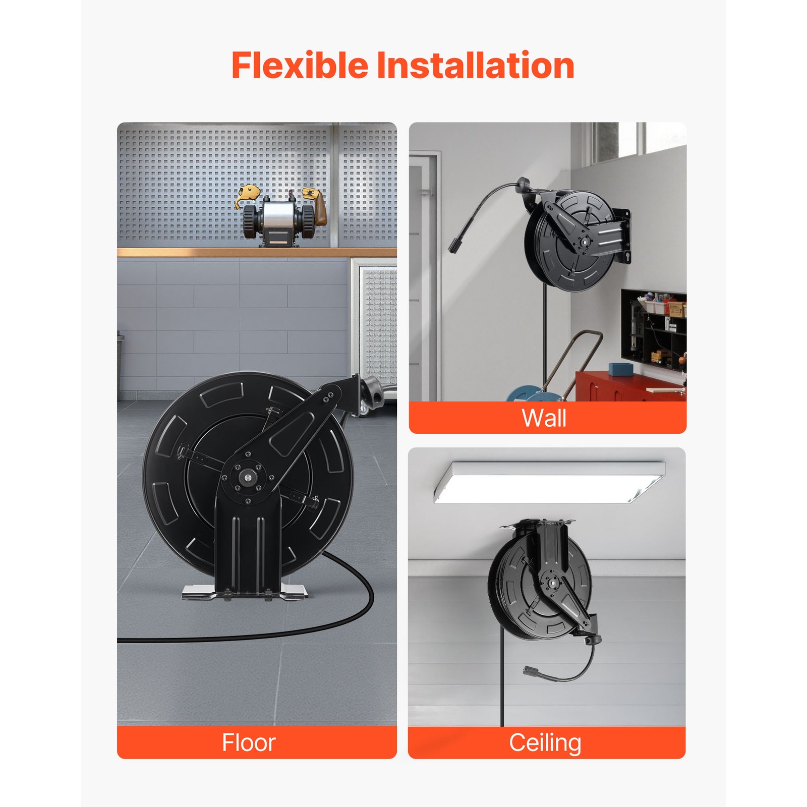Uimoso Retractable Pressure Washer Hose Reel 50ft x 3/8in, 4000 PSI, Auto-Rewind