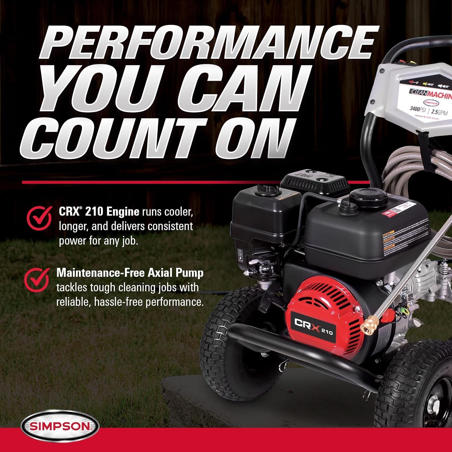 Simpson 3400 PSI Gas Pressure Washer, 2.5 GPM Residential Power Washer