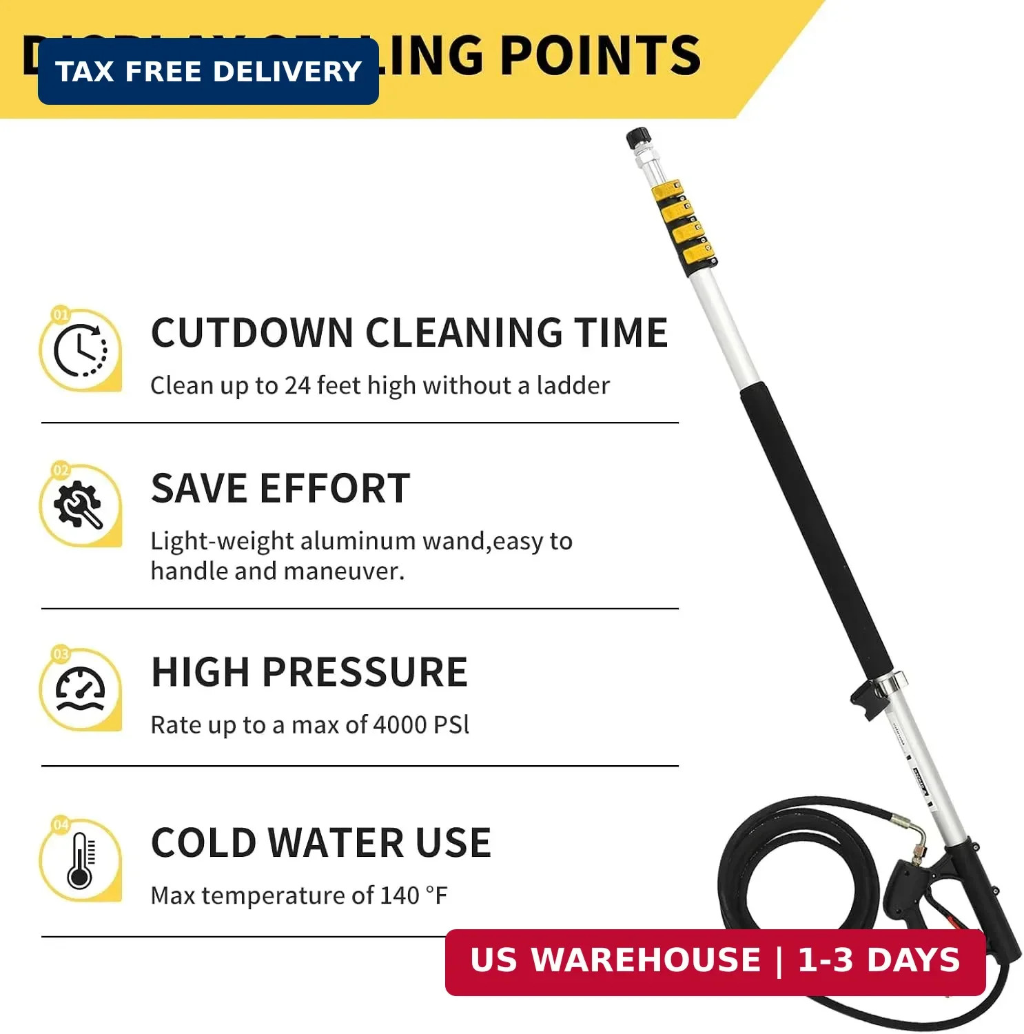 24 FT Telescoping Pressure Washer Wand with Pressure Washer Extension Wand, Brus