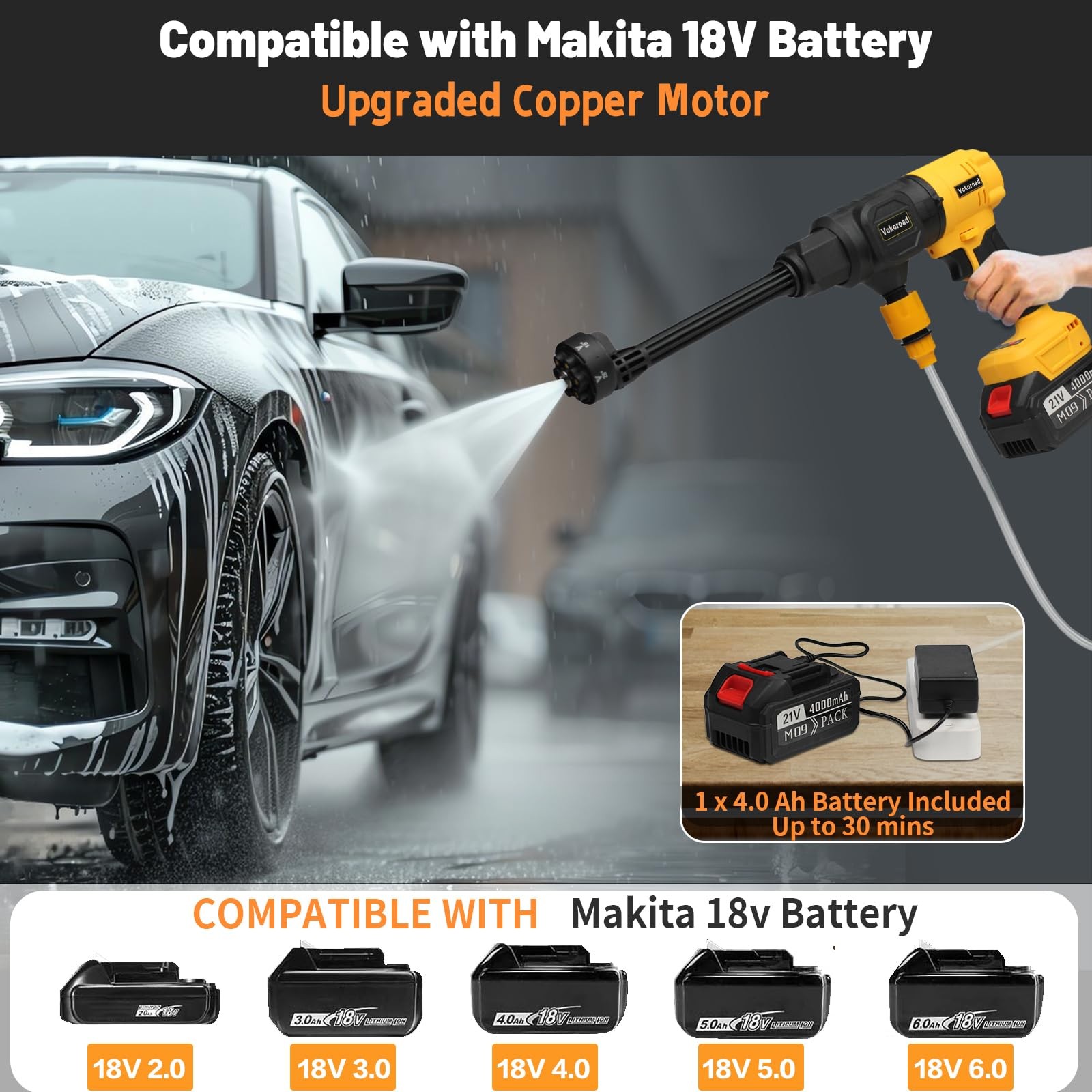 Cordless Car Cleaner Tool with Makita 18V Battery with Rechargeable 4.0Ah Bat…