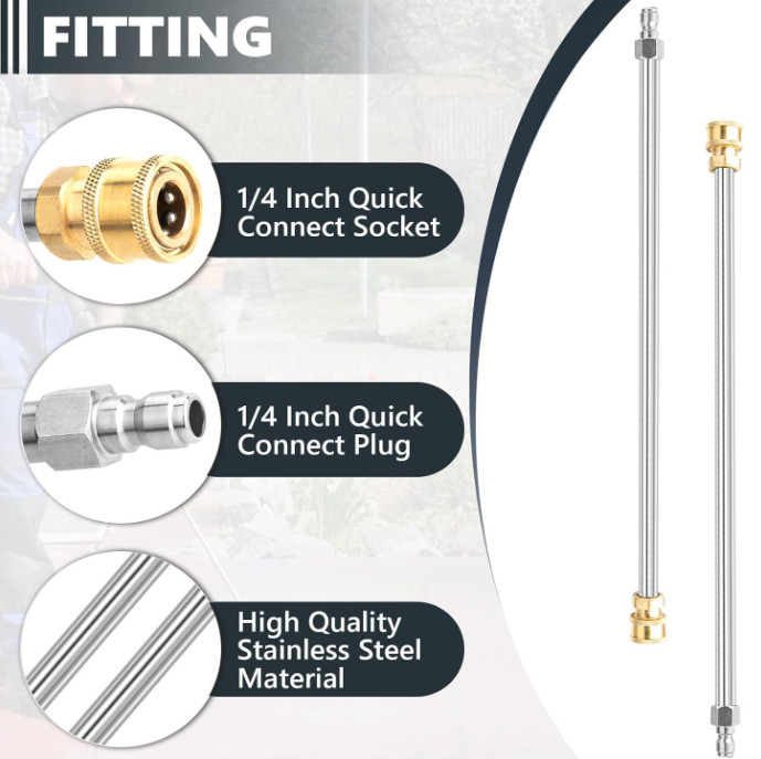 Pack de 2 Lanzas para Hidrolimpiadora 17″ Acero Inox con Conexión Rápida 1/4″