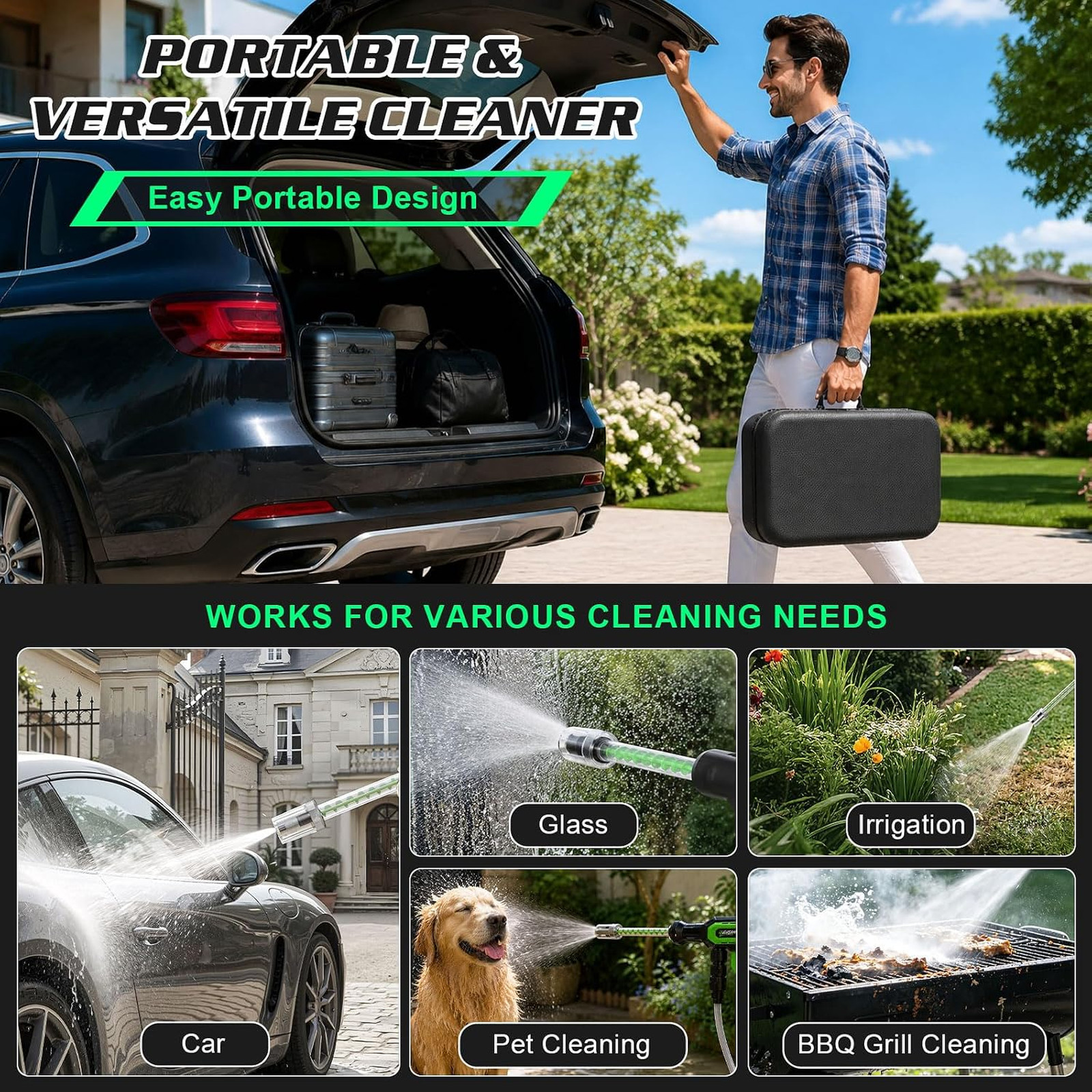 Cordless Portable Washer for Car and Home with Brushless Motor 1500W Dual