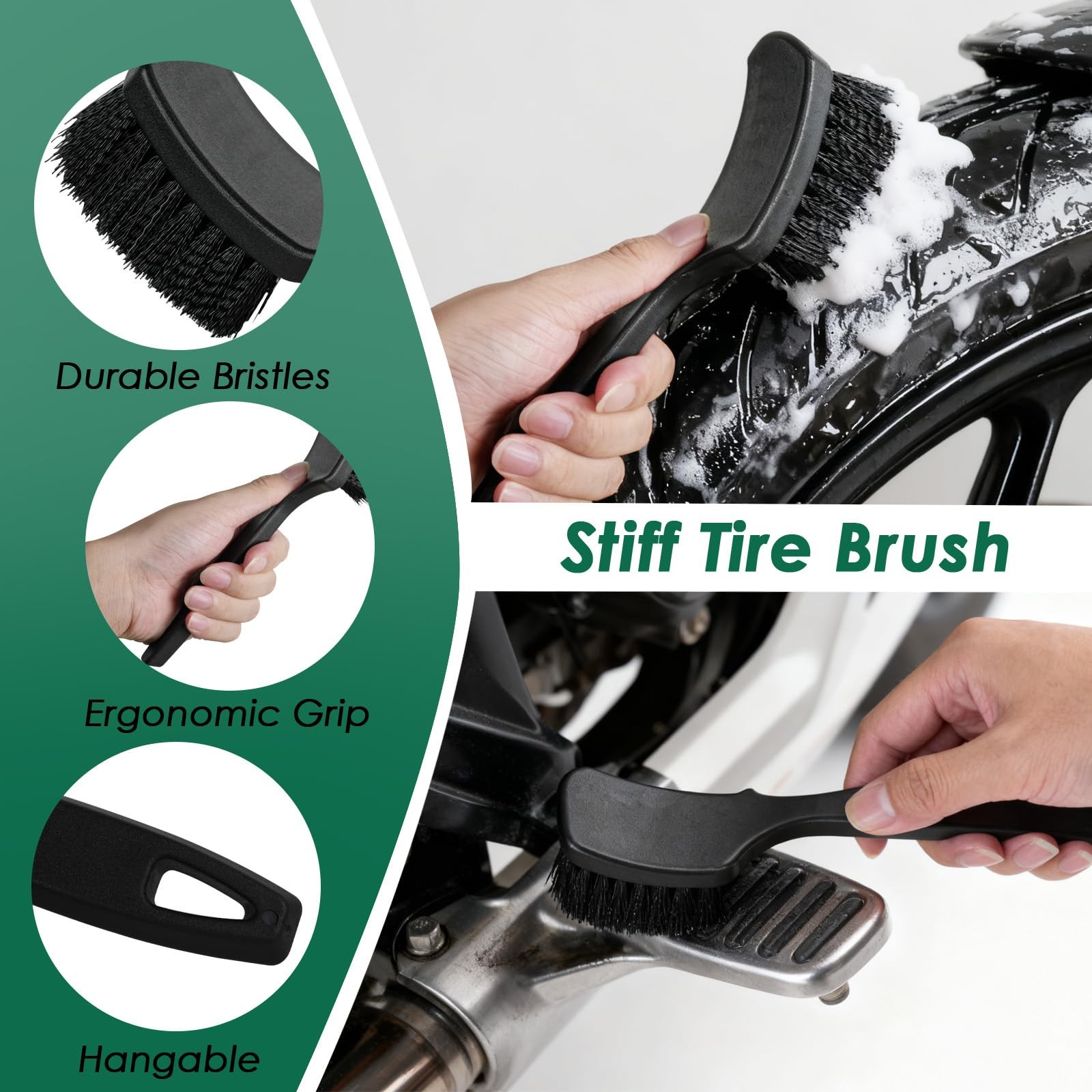 NexaBrush 9 Pack Motorcycle Cleaning Kit, Detailing Green,Black
