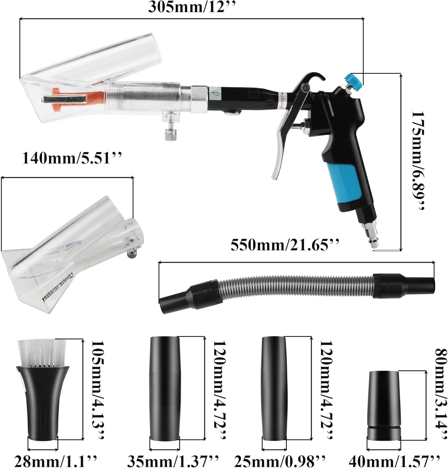 2-in-1 Car Interior Detailing Air Blow & Vacuum Gun Adjustable Airflow NozzlePro