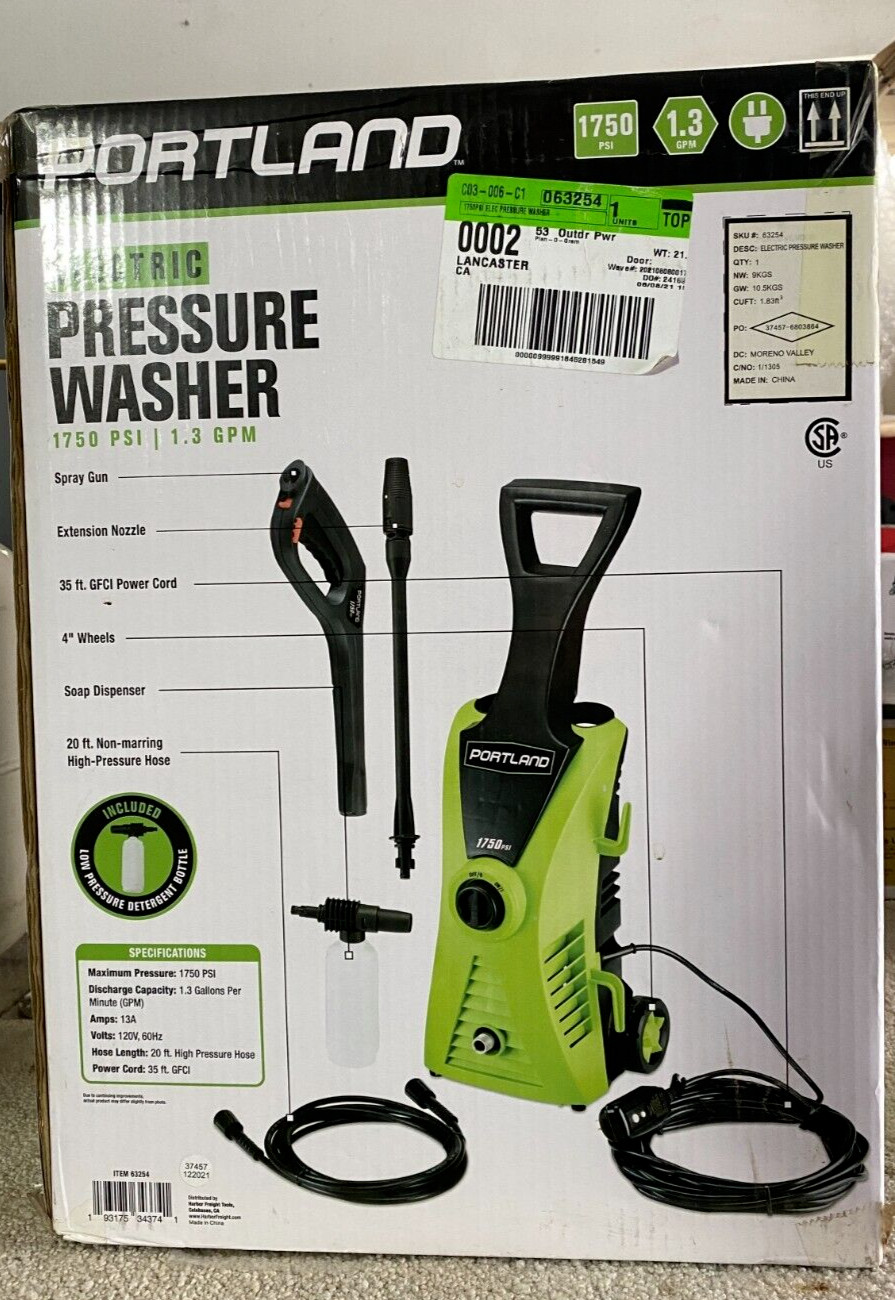 Electric Pressure Washer 1750 PSI 1.3 GPM Cold Water Wheeled Cleaner Corded NEW