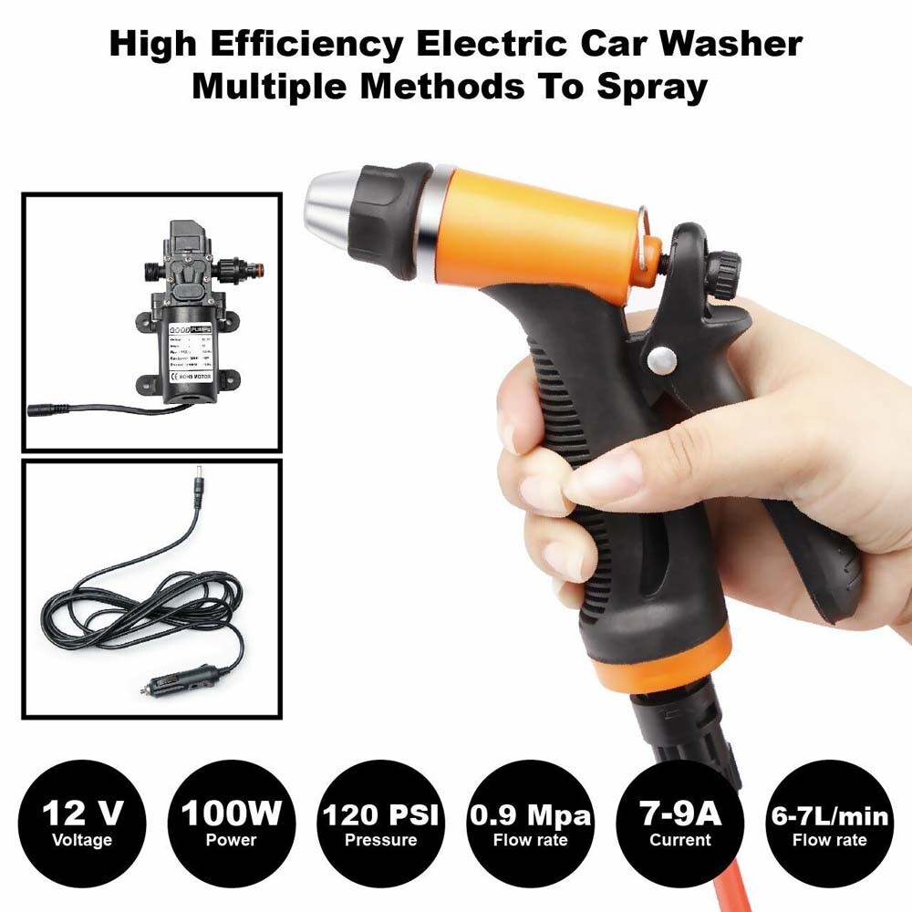 DC 12V 100W High Pressure Electric Car Washer Kit Hose Water Pump Spray Gun Auto