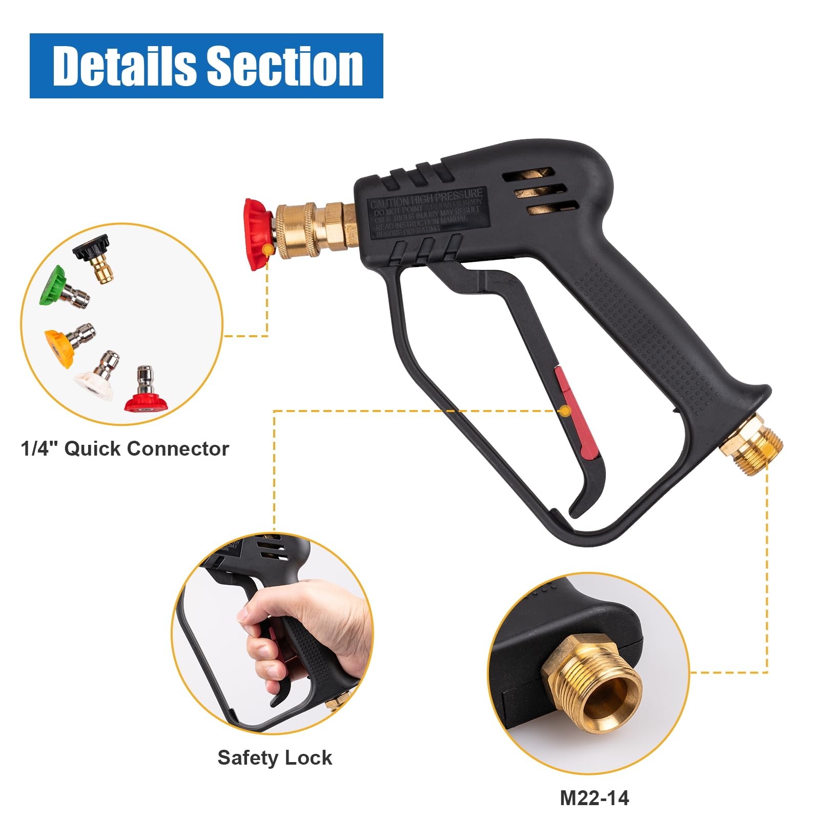 Pressure Washer Gun, Max 4000 PSI with 5 Colorful Nozzles, 1/4″ Quick Connect…