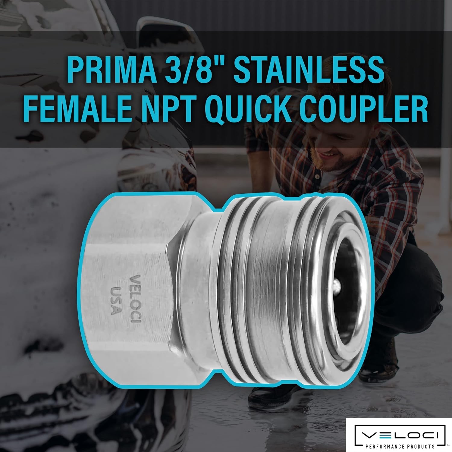 Veloci Prima 3/8″ Stainless Steel Female NPT Quick Coupler for Pressure Washer