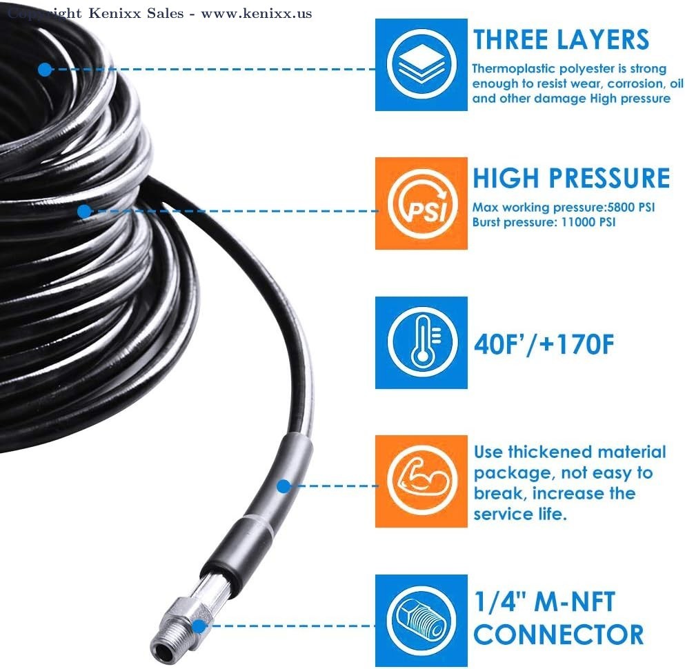 Sewer Jetter Kit for Pressure Washer 100FT, 5800PSI Drain Cleaner Hose 1/4 Inch