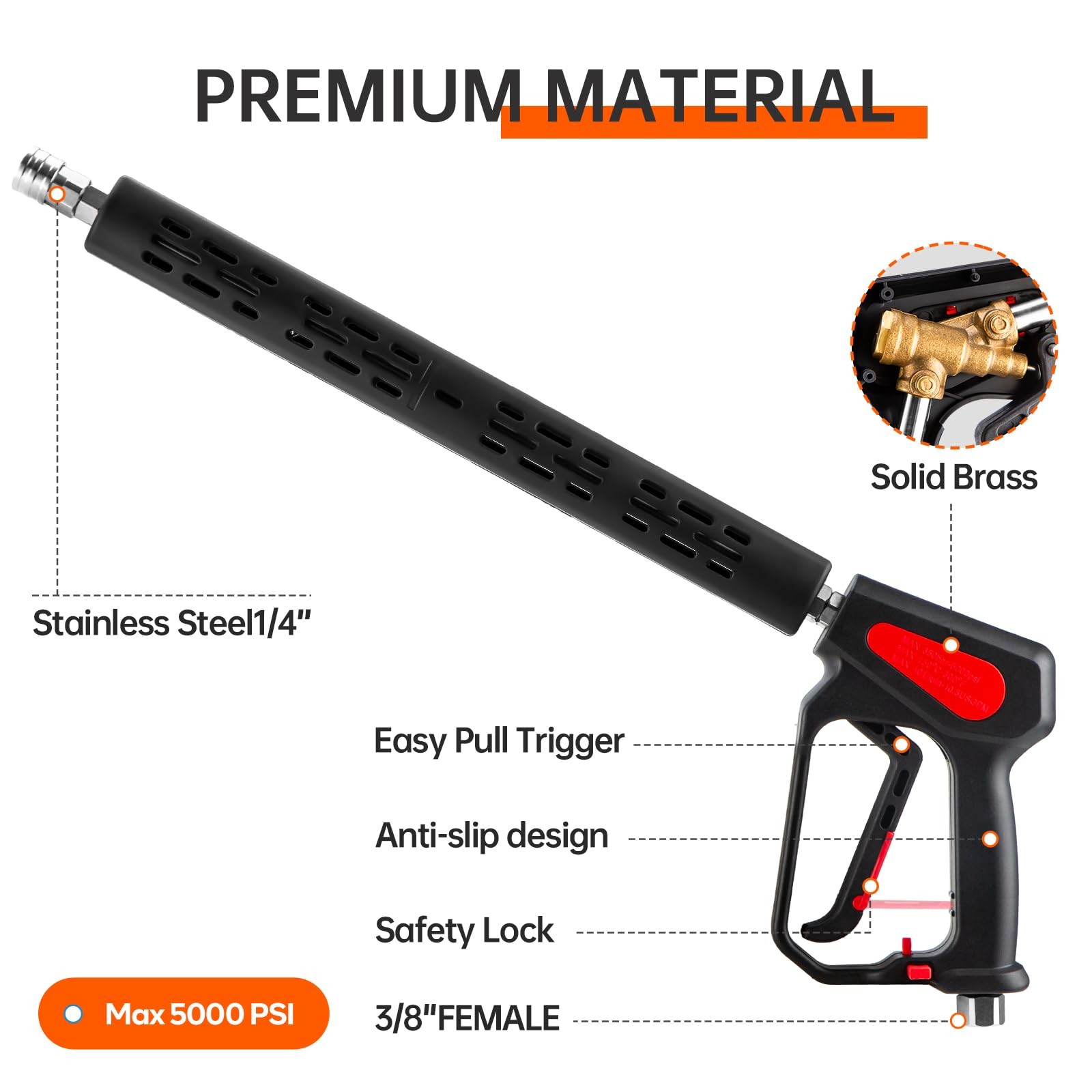 New Pressure Washer Gun, 4000PSI High Gun with Replacement Wand Extension, Power