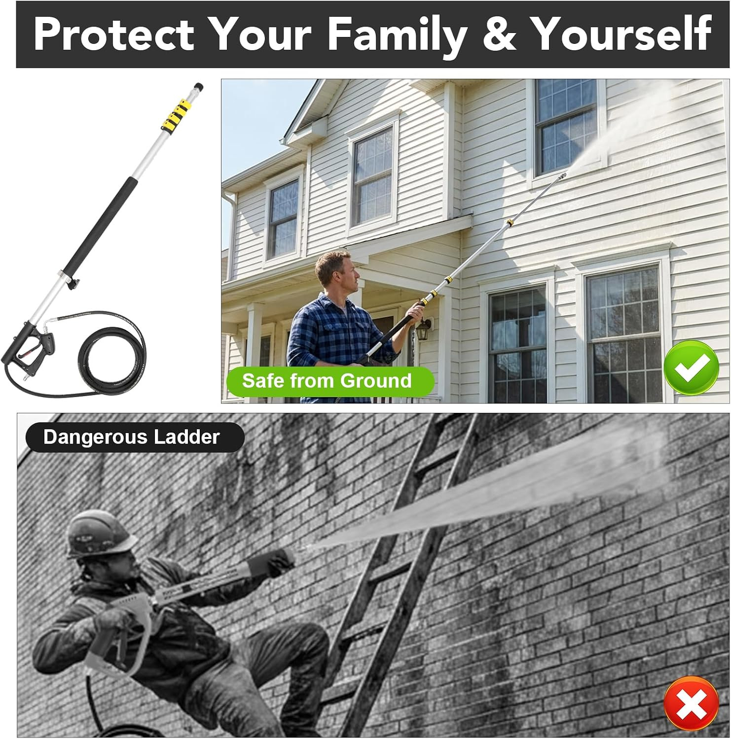 24 FT Telescoping Pressure Washer Wand with 4 Dusters for House Cleaning, 4000PS