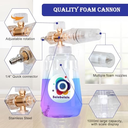 Foam Cannon for Pressure Washer with Dual Connector, Car Foam Cannon with