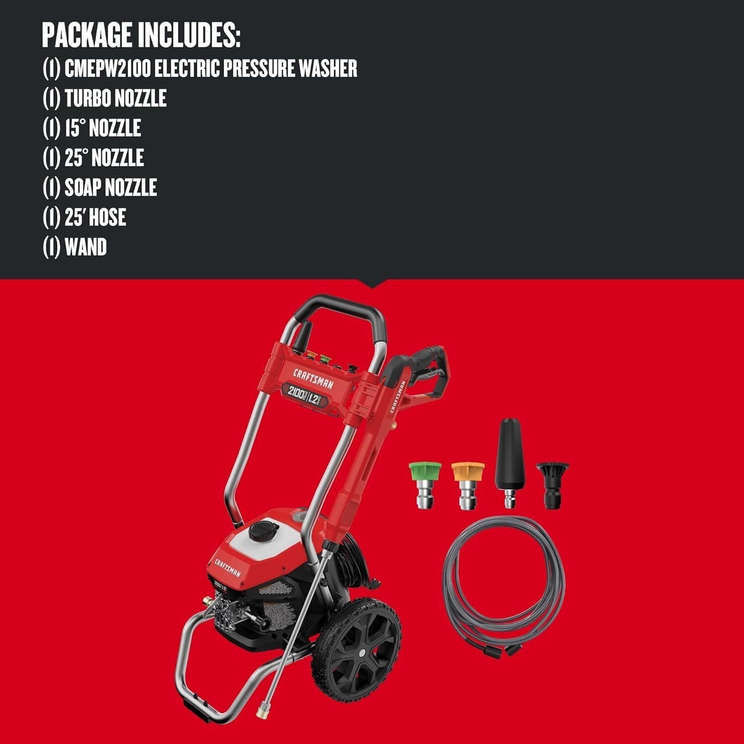 Electric Pressure Washer 2100 PSI 1.2 GPM Soap Tank Storage Hose Cord CETA Cert.