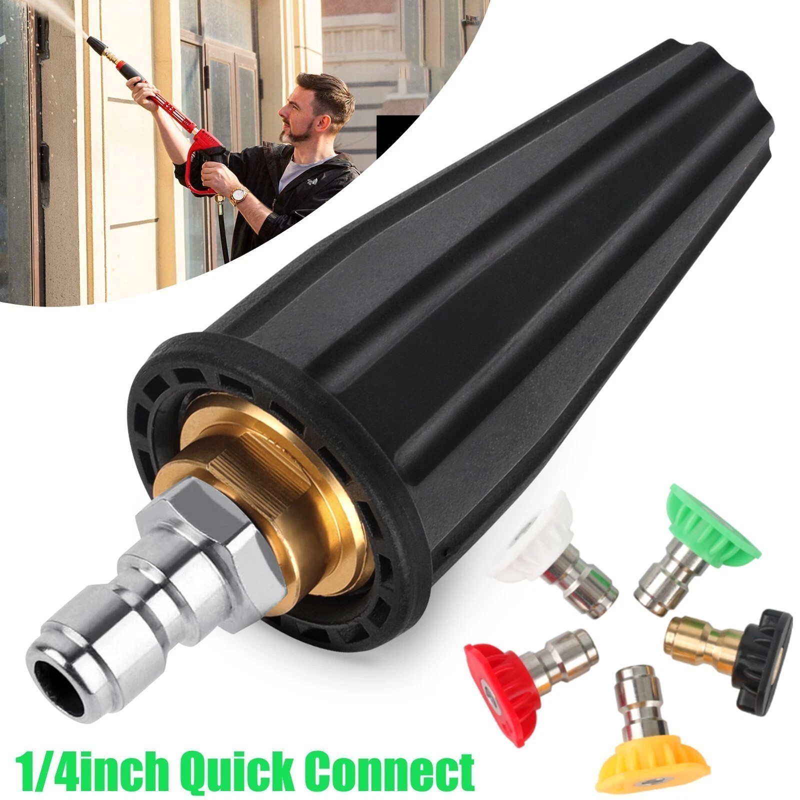 4.0GPM High Pressure Washer Rotating Turbo Nozzle Spray Tip 4000PSI 1/4″ Quick^