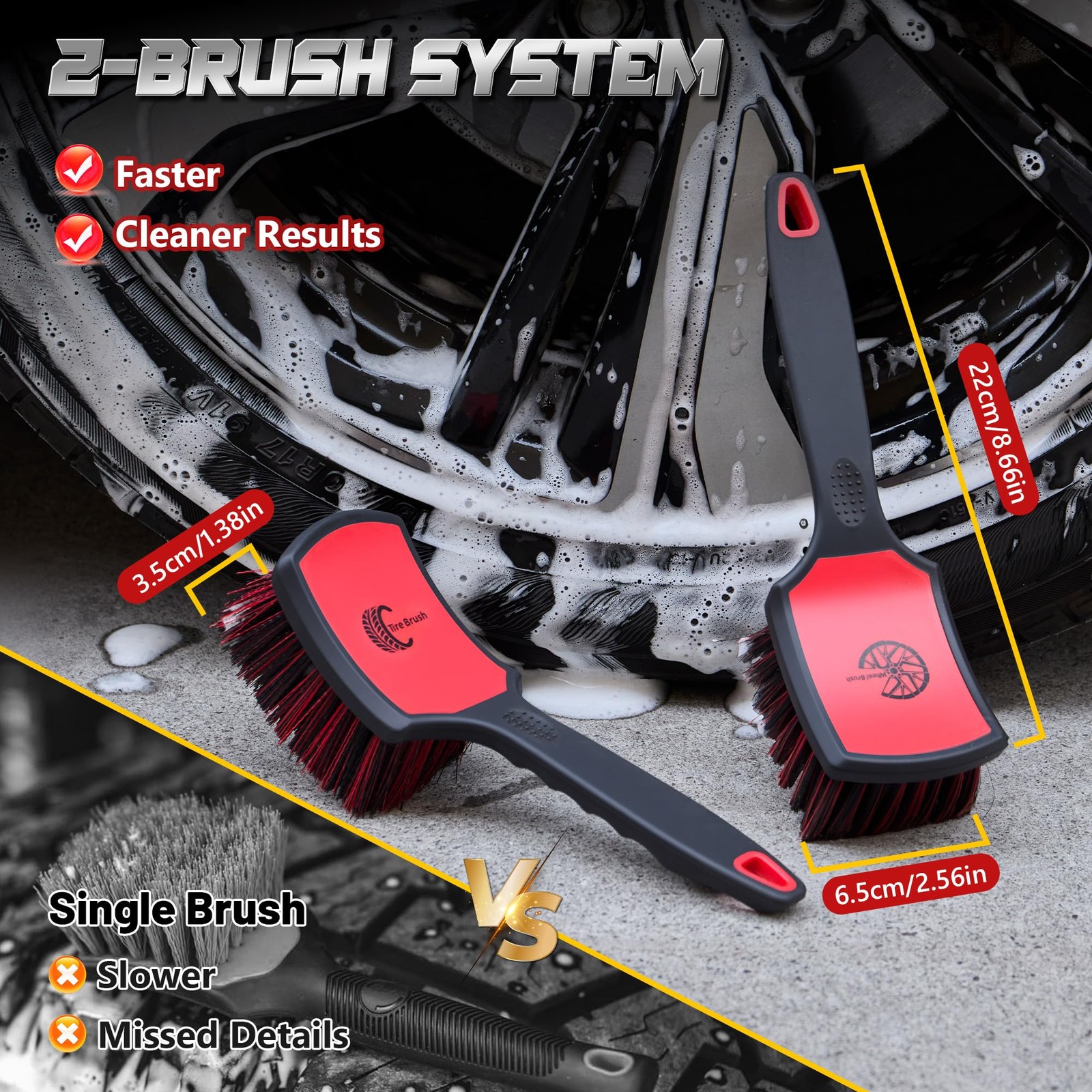 BMLEI Wheel & Tire Brush Set, 2 Pack Car & Cleaner Red&black