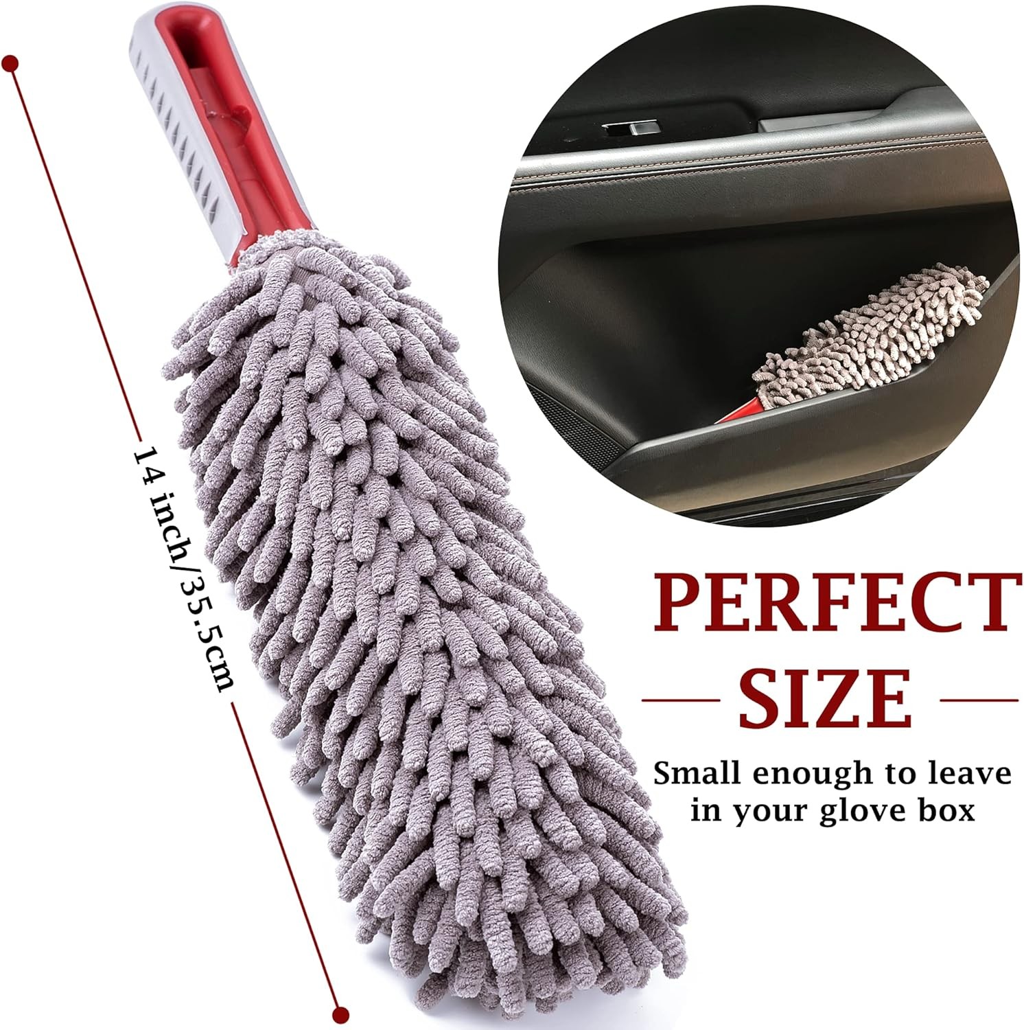 Car Duster Interior by TAKAVU, 360° Microfiber Chenille with Towel, Gray