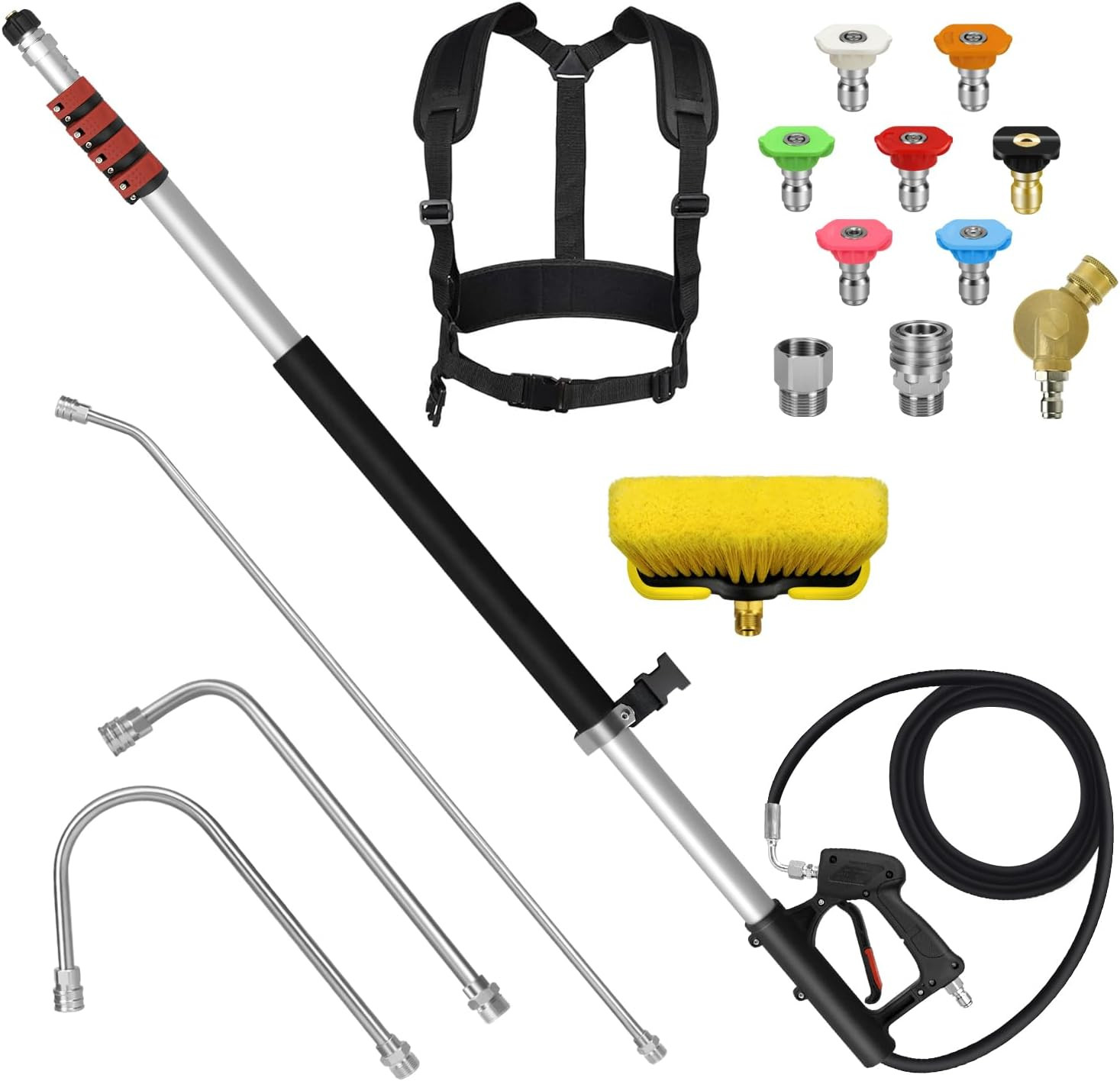 24FT Telescoping Pressure Washer Wand Kit – 2 Extension Poles, Gutter Cleaner, B