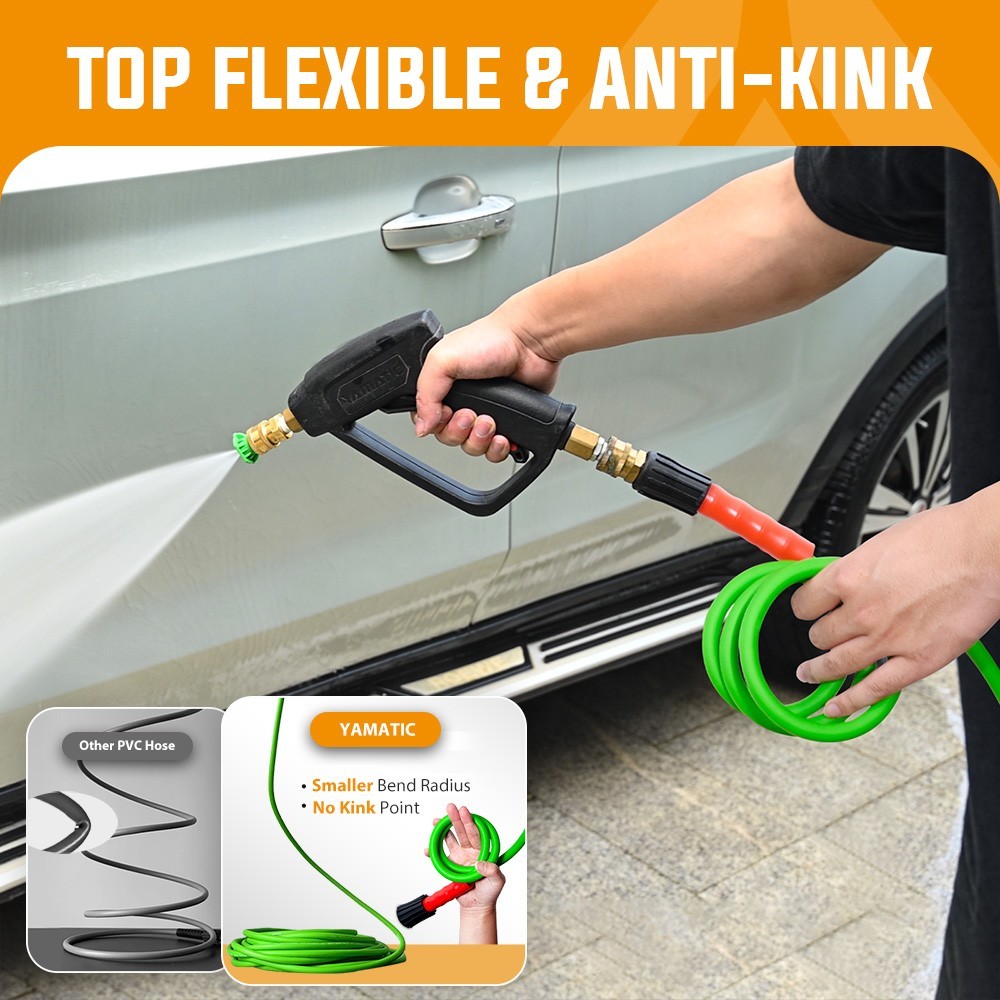 YAMATIC Pressure Washer Gun & Flexible Power Washer Hose 3/8″ Quick Connect