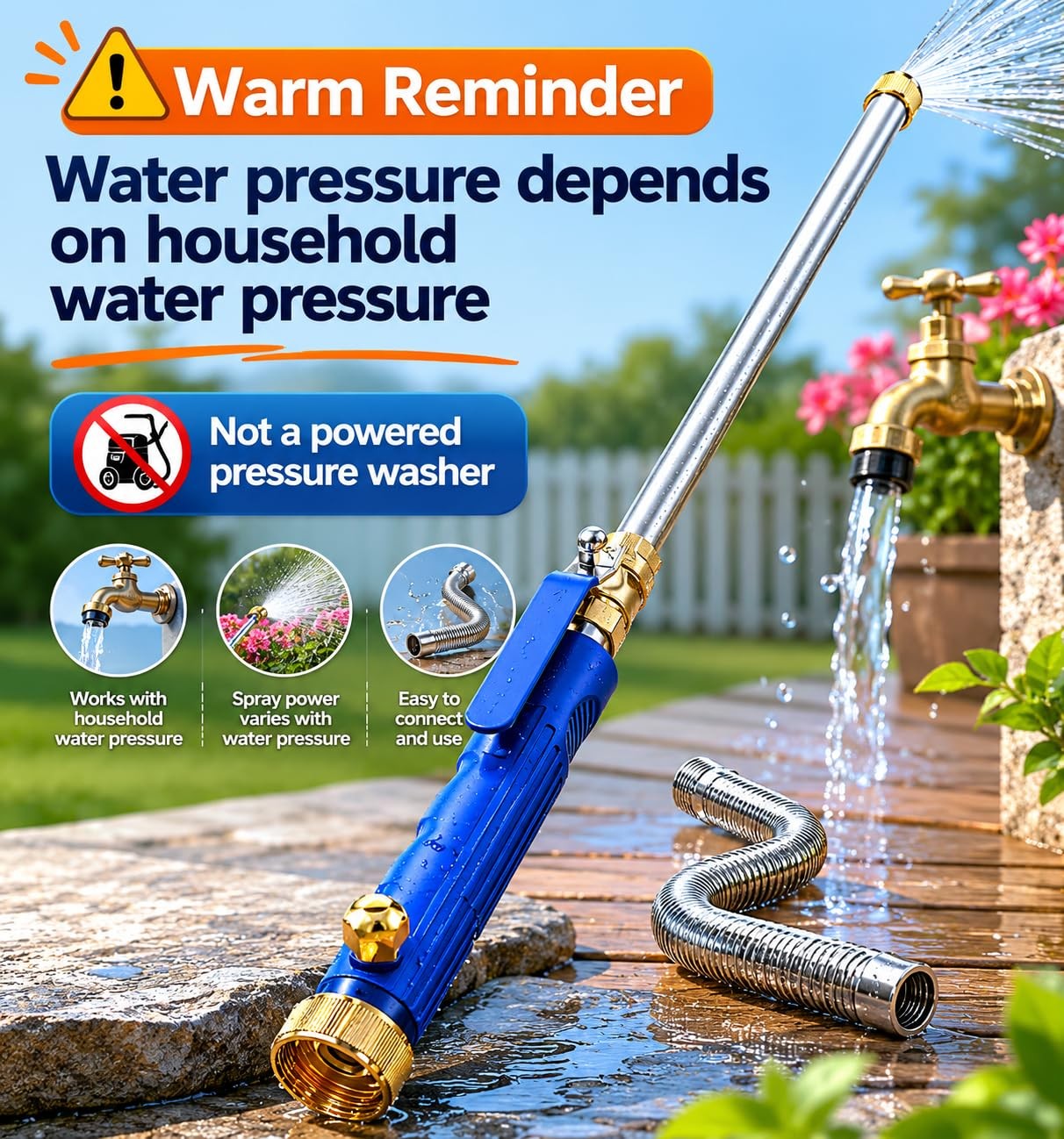 Jet Nozzle Power Washer for Garden Hose, 360° Foldable Extension Wand, Hydrob…