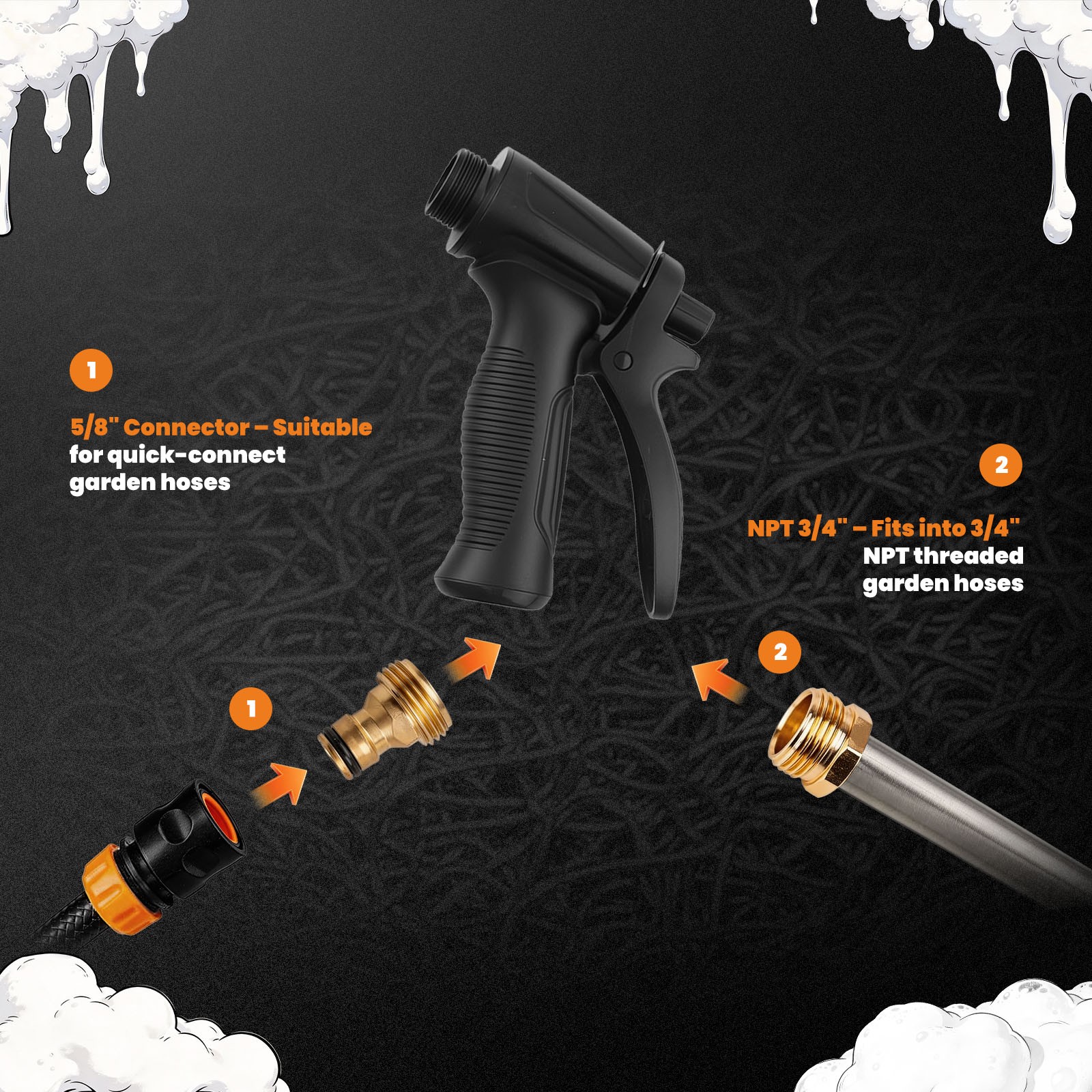 1L Foam Gun Kit for Car Cleaning Hose 5/8′ Quick Connector Plastic Nozzle
