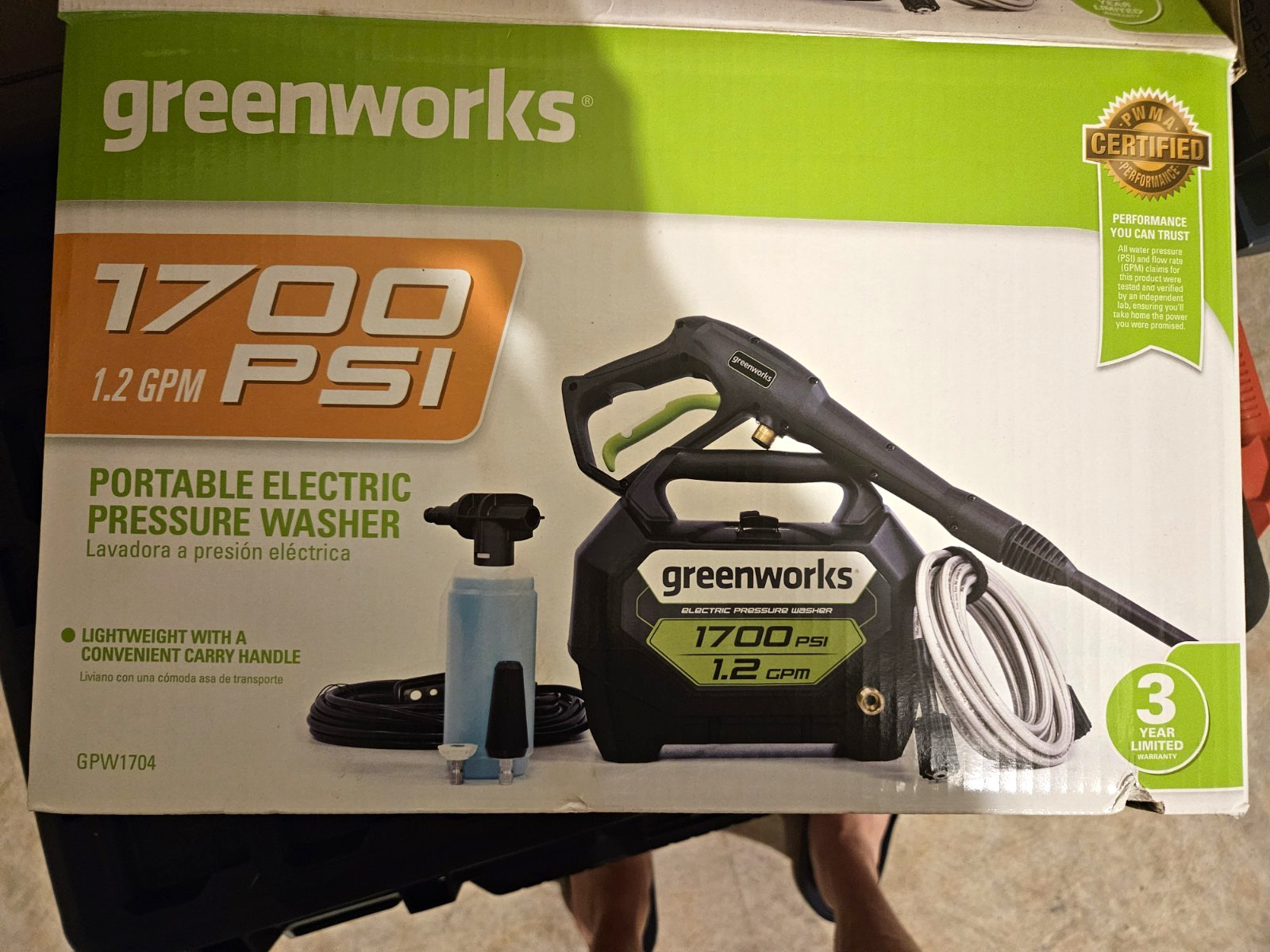 Greenworks GPW1704 1700 PSI 1.2 GPM Corded Electric Pressure Washer w/ Hose