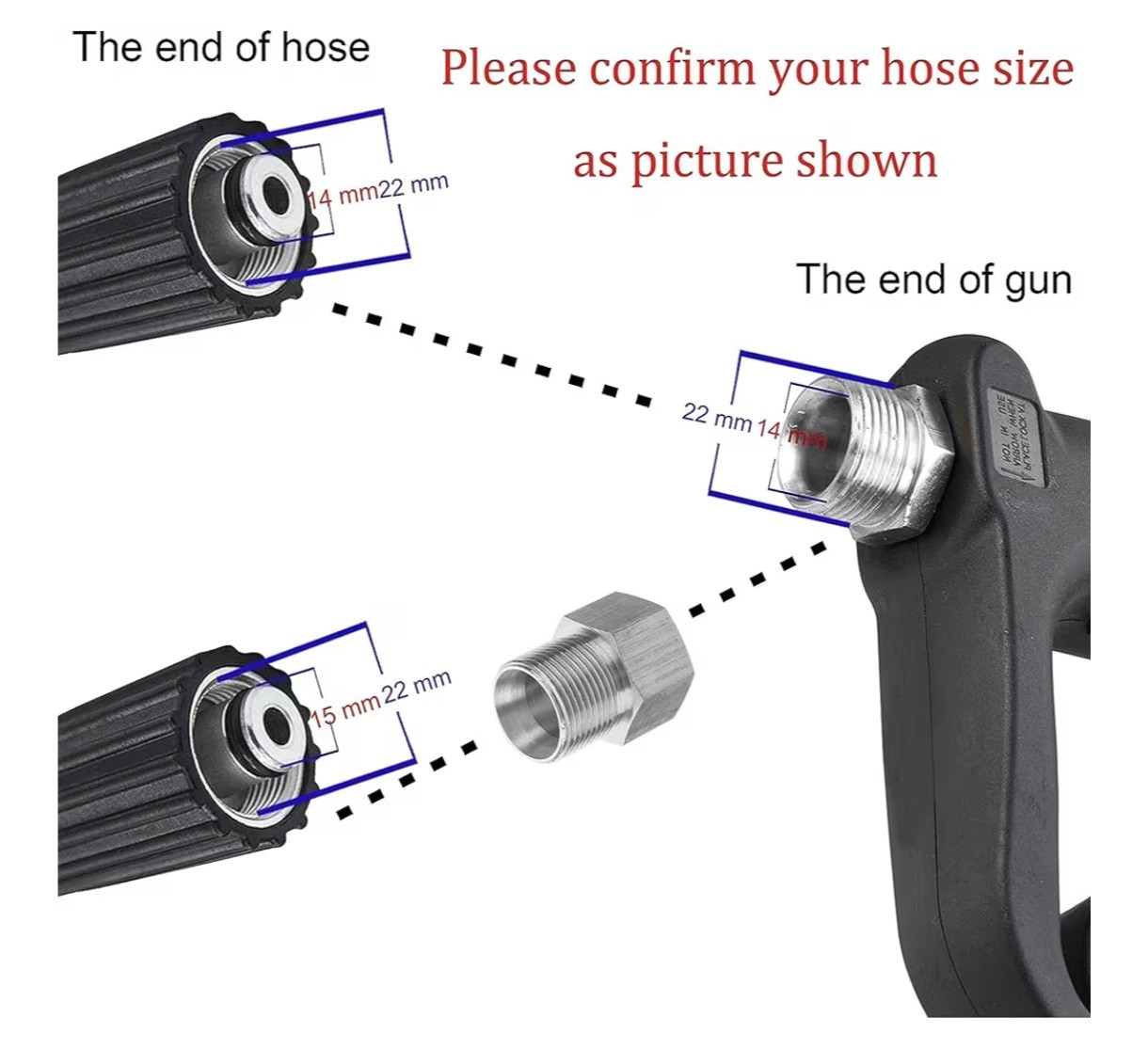 Pressure Washer Gun 40″ Wand M22 14mm/15mm 4000 PSI 5 Nozzle Tips Kit