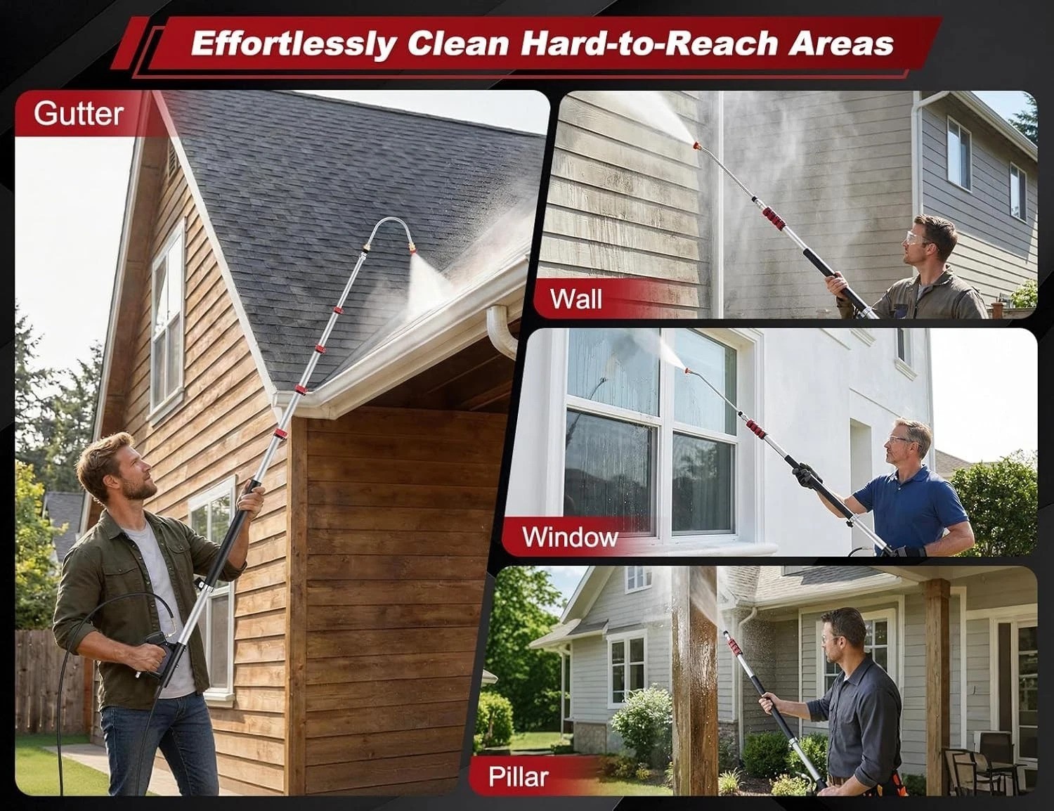 24FT Telescoping Pressure Washer Wand with 5 Nozzles for Effortless Cleaning