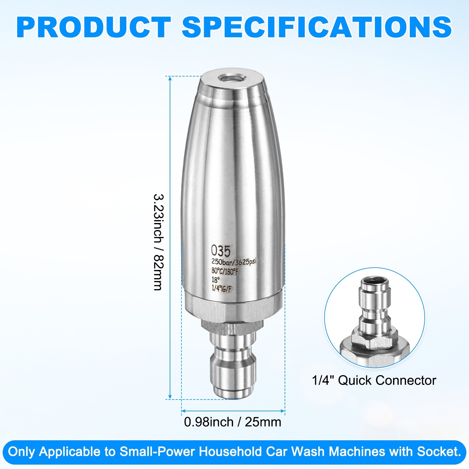 1-Pack Pressure Washer Turbo Nozzle Tips Set, 360° Rotating, 3.5 GPM [Silver]