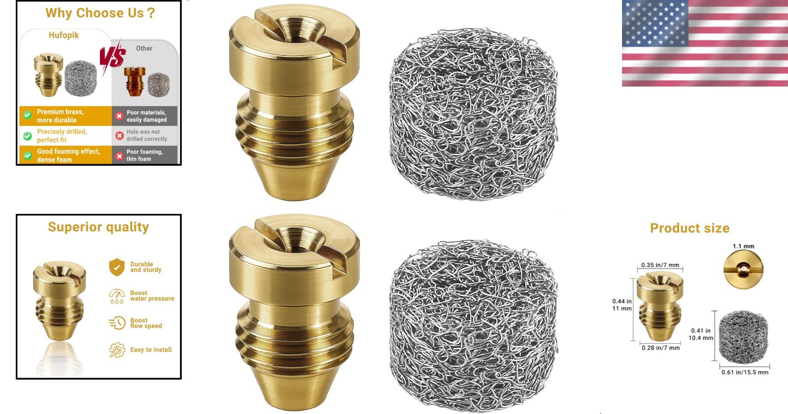 2-Pack 1.1mm Brass Foam Cannon Nozzles & Foam Maker Tips for Superior Cleaning