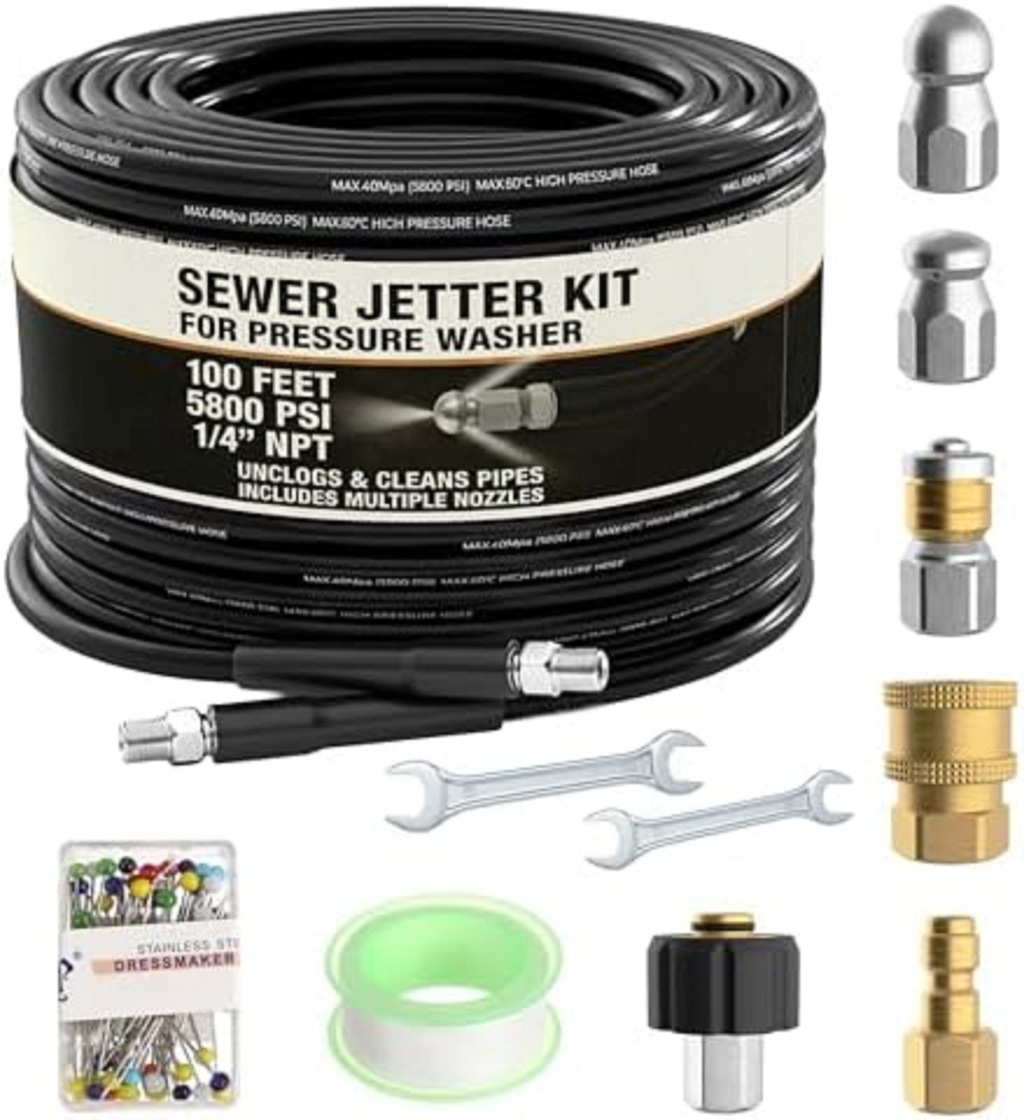 Hydro Jetter, Hydro Jet, Hydrojet, Sewer Jetter Kit for Pressure Washer, Water J