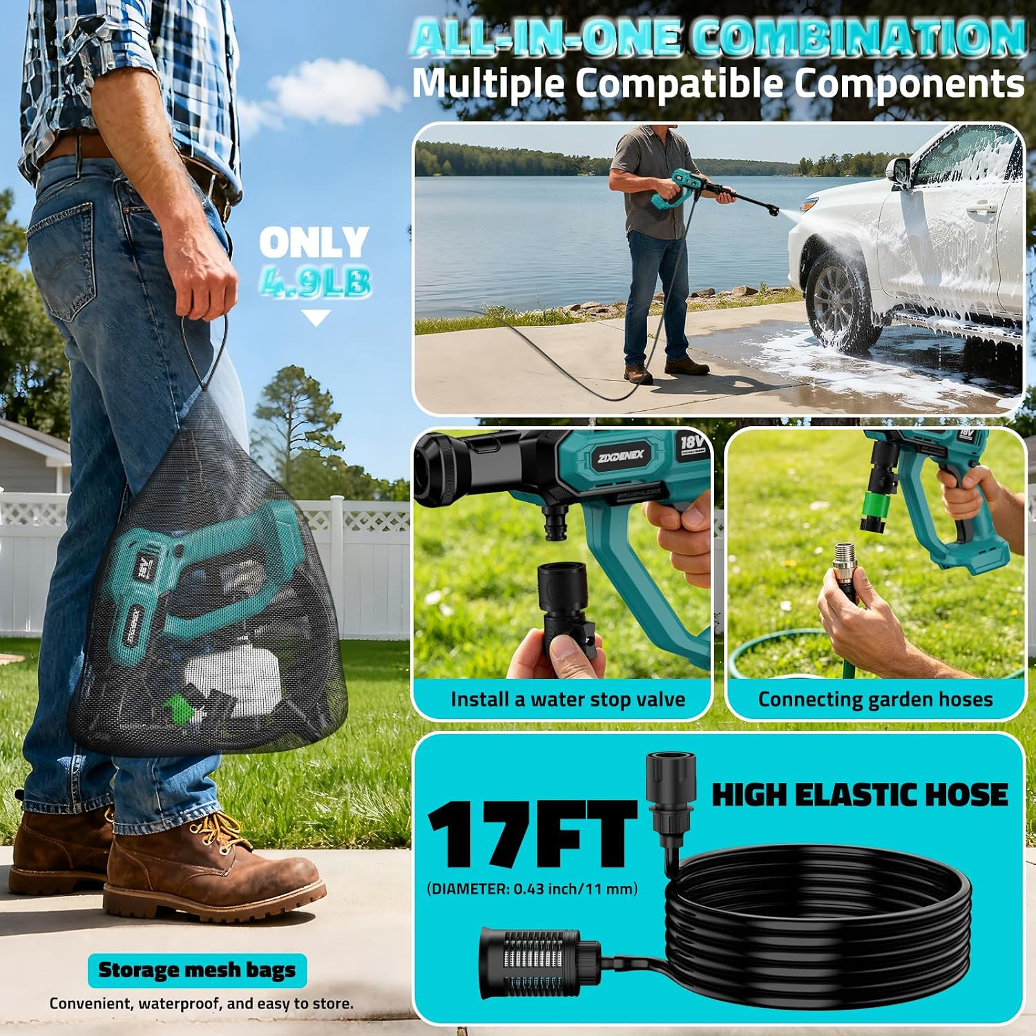 Cordless Portable Washer for Makita 18V Battery, 1000 PSI Portable Handheld Wash