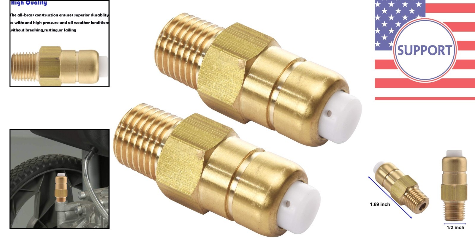 Brass Thermal Release Valve for Pressure Washer Pumps – 1/4 Inch NPT, 2 Pack