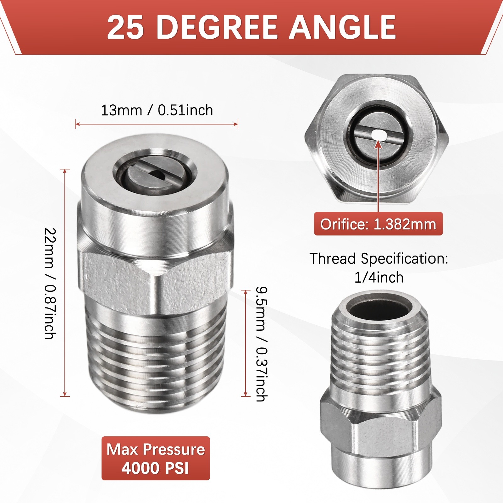 1/4″ NPT 25° Surface Cleaner Tip [4PCS] – Pressure Washer Nozzle [1.382MM Pore]