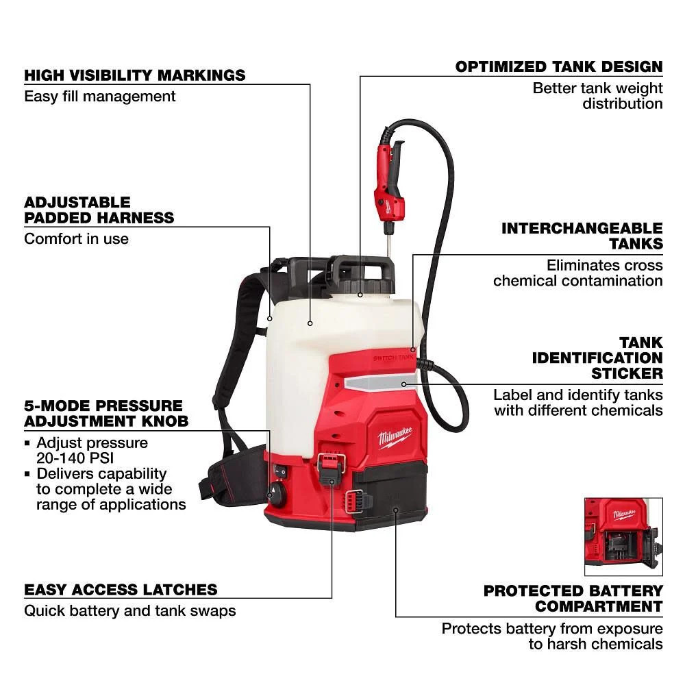 Milwaukee M18 4-Gallon Backpack Sprayer Kit With Switch Tank