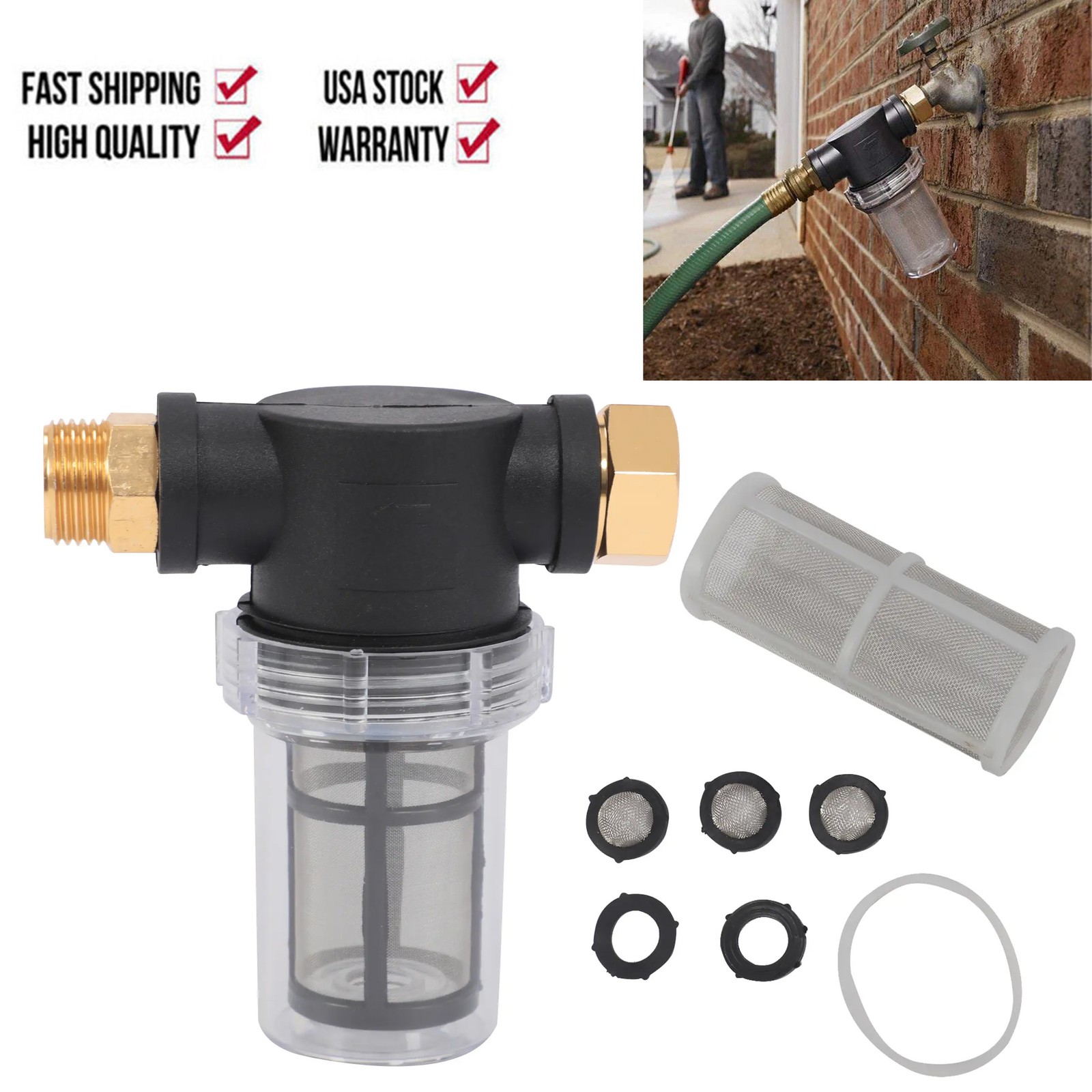 1x Garden Hose Inlet Filter Inline Water Pressure Washer Sediment Washing Set