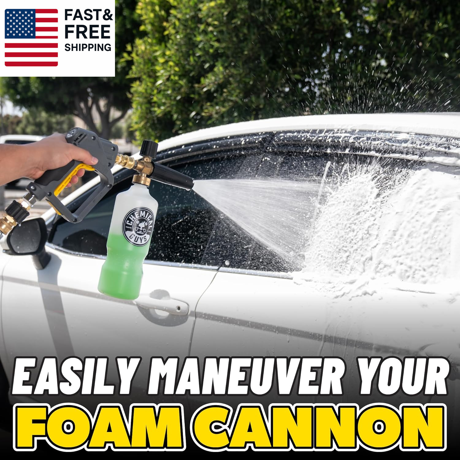 Snubby Pressure Washer Gun with Foam Cannon Attachment – Short Handle for Gas an