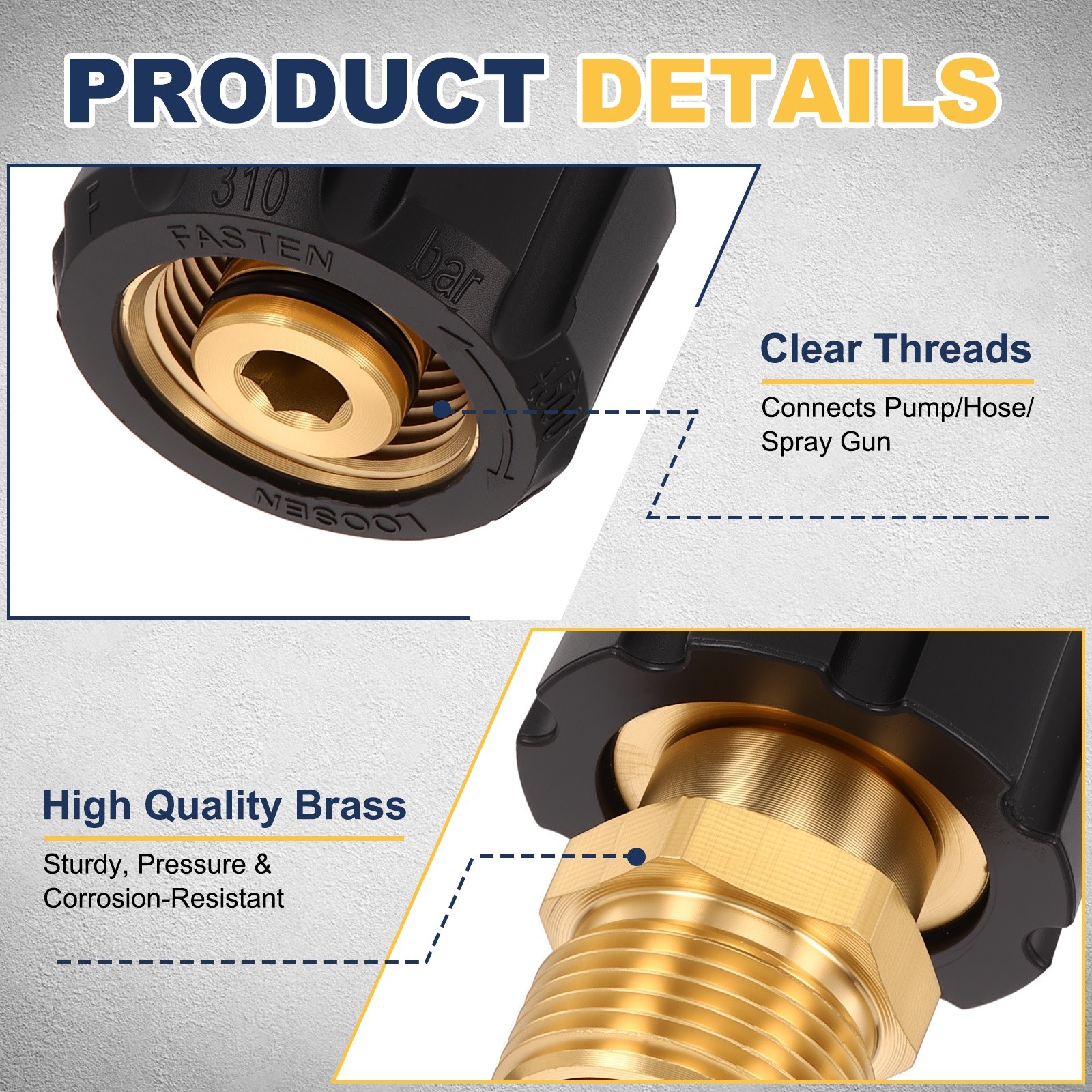 M22 14mm Female to M22 14mm Male Brass Fittings Pressure Washer Adapter